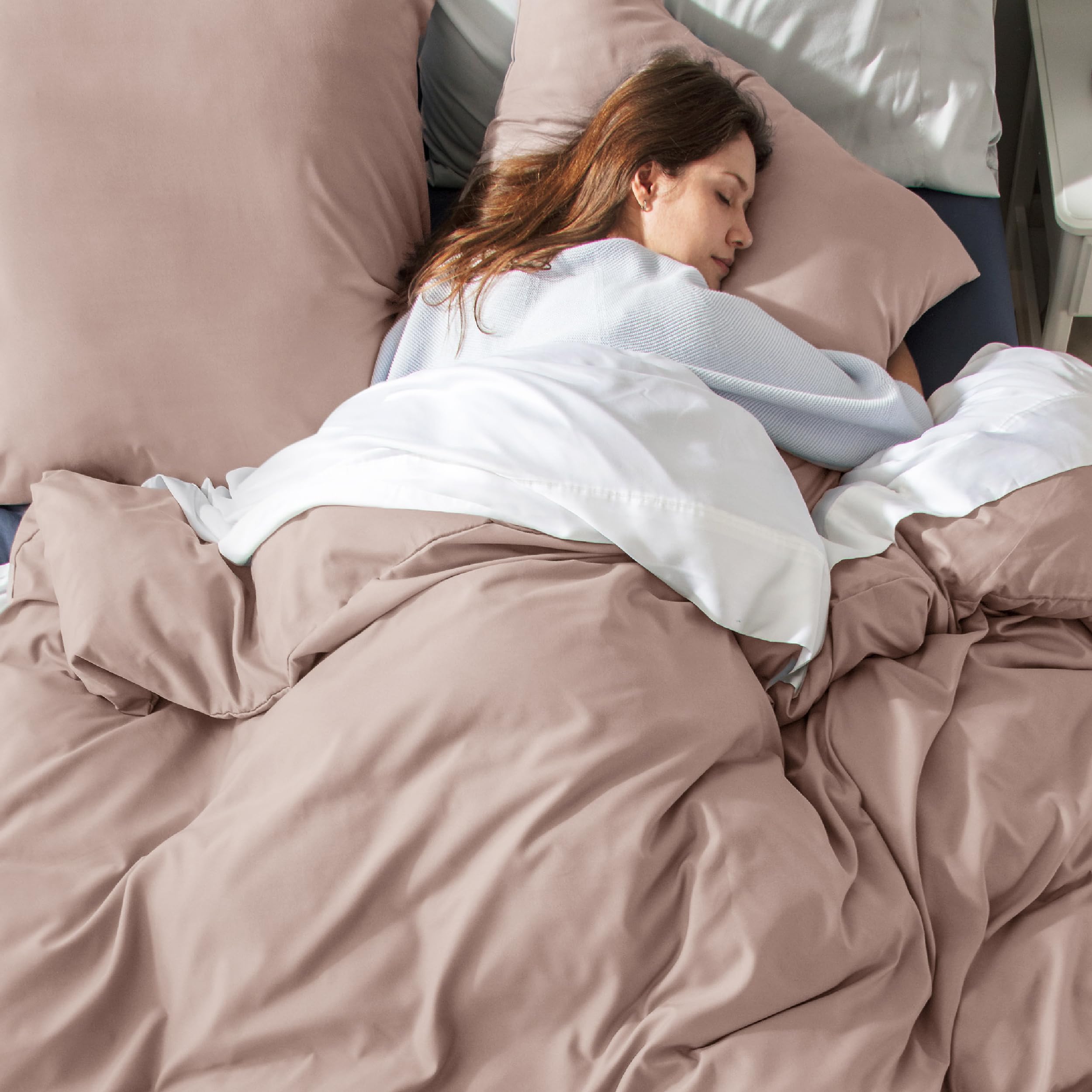 BEDSURE Beddengoed 200 x 200 cm, 3-delig, naturel, zacht, Oeko-Tex, polyester, microvezel, beddengoedset, 1 dekbedovertrek van 200 x 200 cm met ritssluiting en 2 kussenslopen van 80 x 80 cm