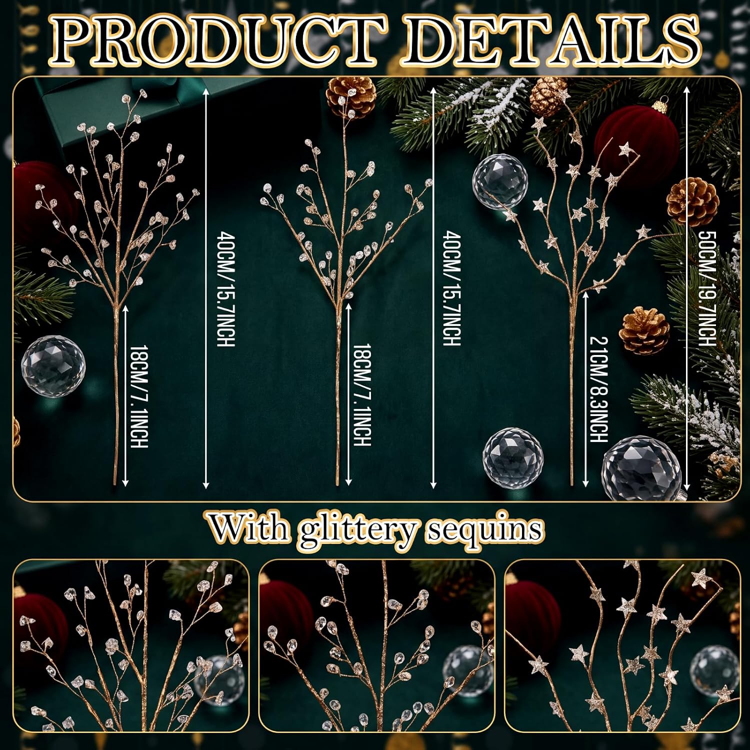 Retrowavy 6 Pack Crystal Picks for Christmas Tree 15.7-20in