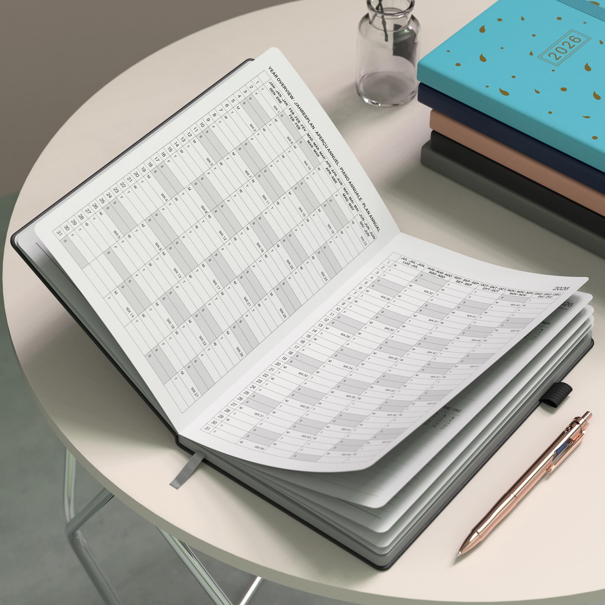 TDOLISSTE - Kalender 2026, weekplanner, A5, agenda voor leraren, scholieren, kantoor, meertalig, 1 week 2 pagina's, januari 2026 - december 2026 (zwart