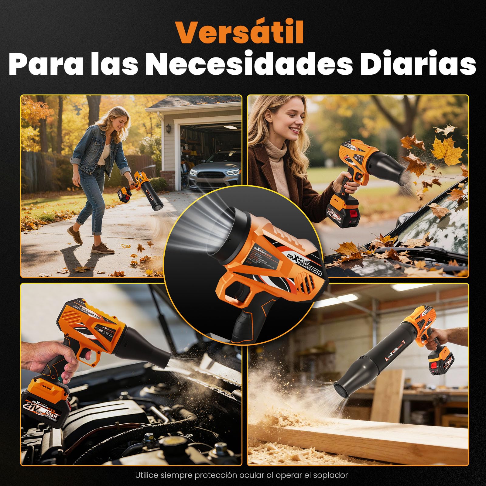 maXpeedingrods Sopladores de Hojas, Turbo Motor sin escobillas | con 2 baterías de 4,0Ah, 193km/h y 934m³/h, 3 boquillas, 1,35kg Soplador portátil para Auto, jardín, Hojas, Polvo y Nieve