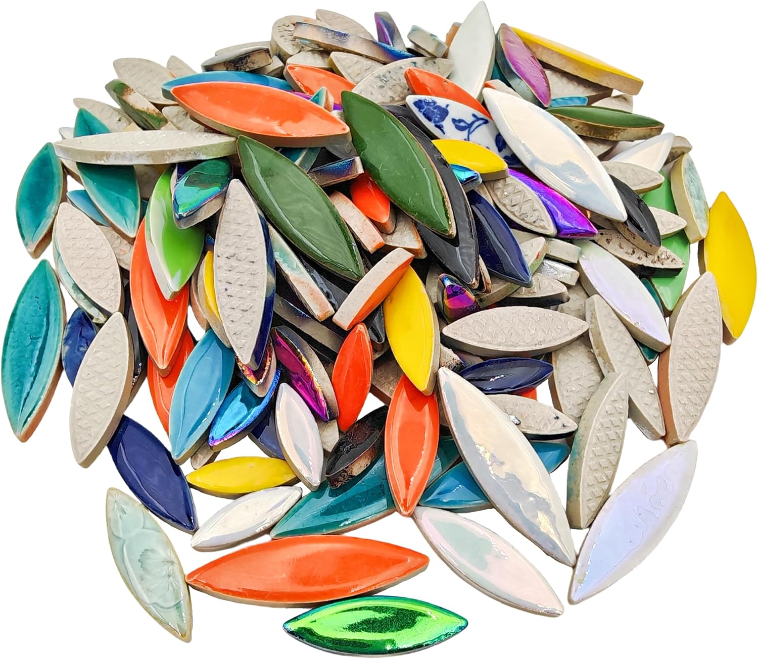 500g/1.1lb Willow Leaf Petal Shape Ceramic Mosaic,Irregular Mosaic Pieces for Home Decoration or DIY Crafts,Mosaic Making Supplies. (Mixed Color)