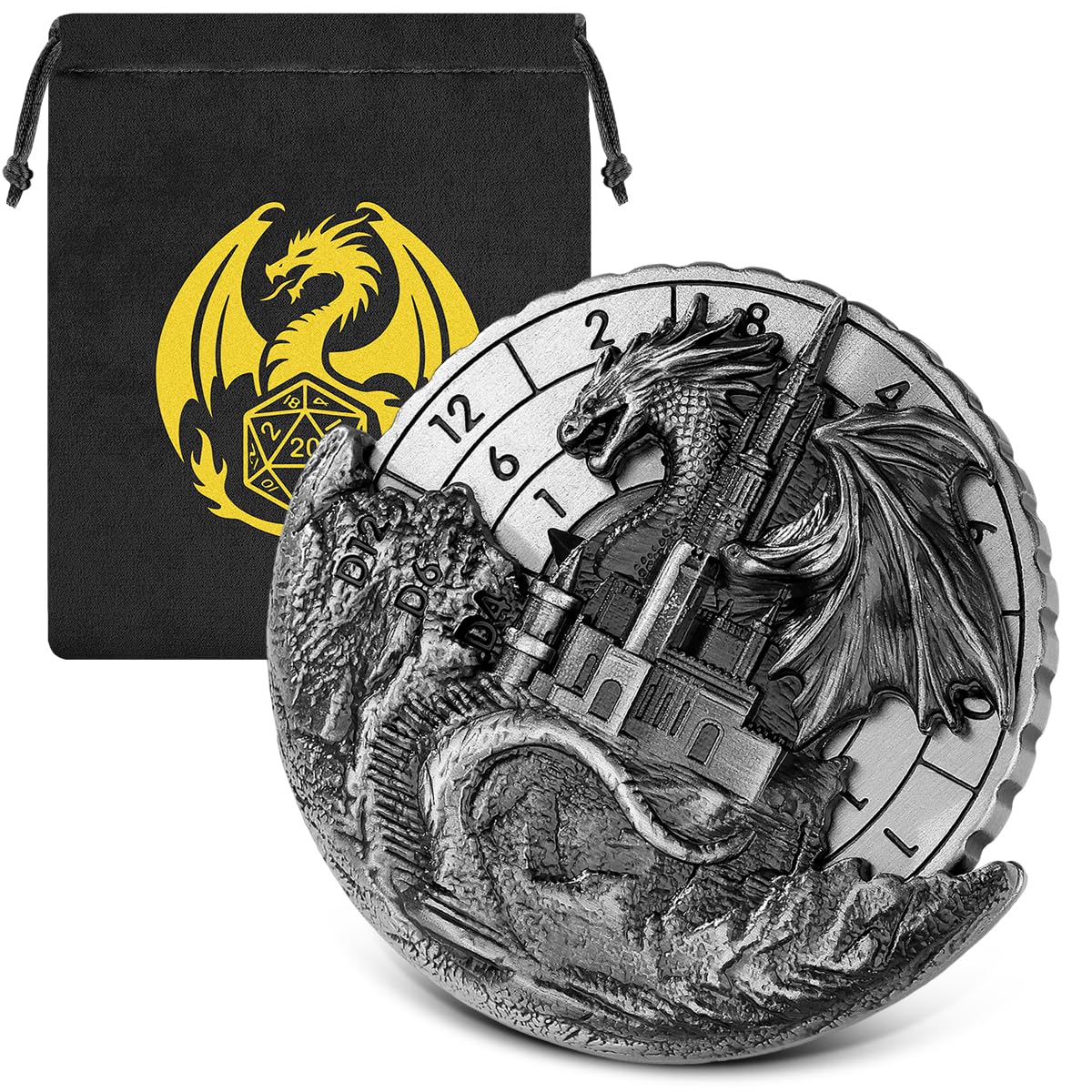 7-in-1 Dragon and Castle Fingertip Gyro, DND Wheel Dice Spiner, DND Starter Set, 7-in-1 Metal Dice Set