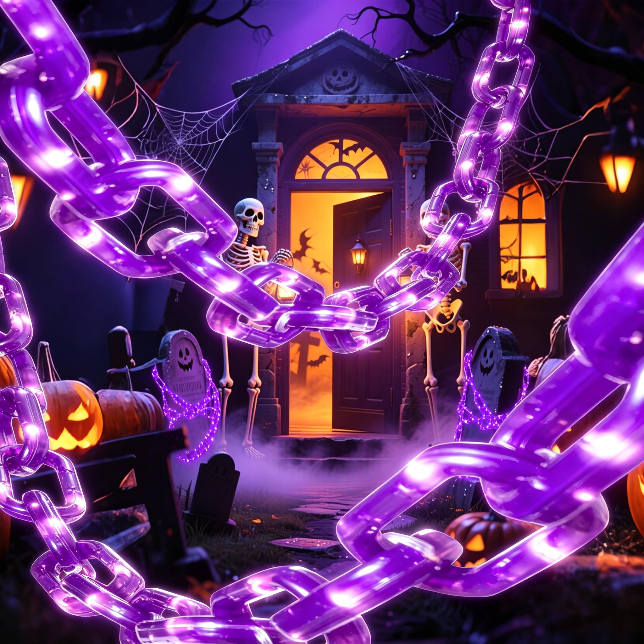 Catena di luci per Halloween, 3 m, funzionamento a batteria, con timer, LED viola | Ghirlanda di luci per interni ed esterni, caminetto, scale, portico, feste, casa infestata e decorazioni spettrali