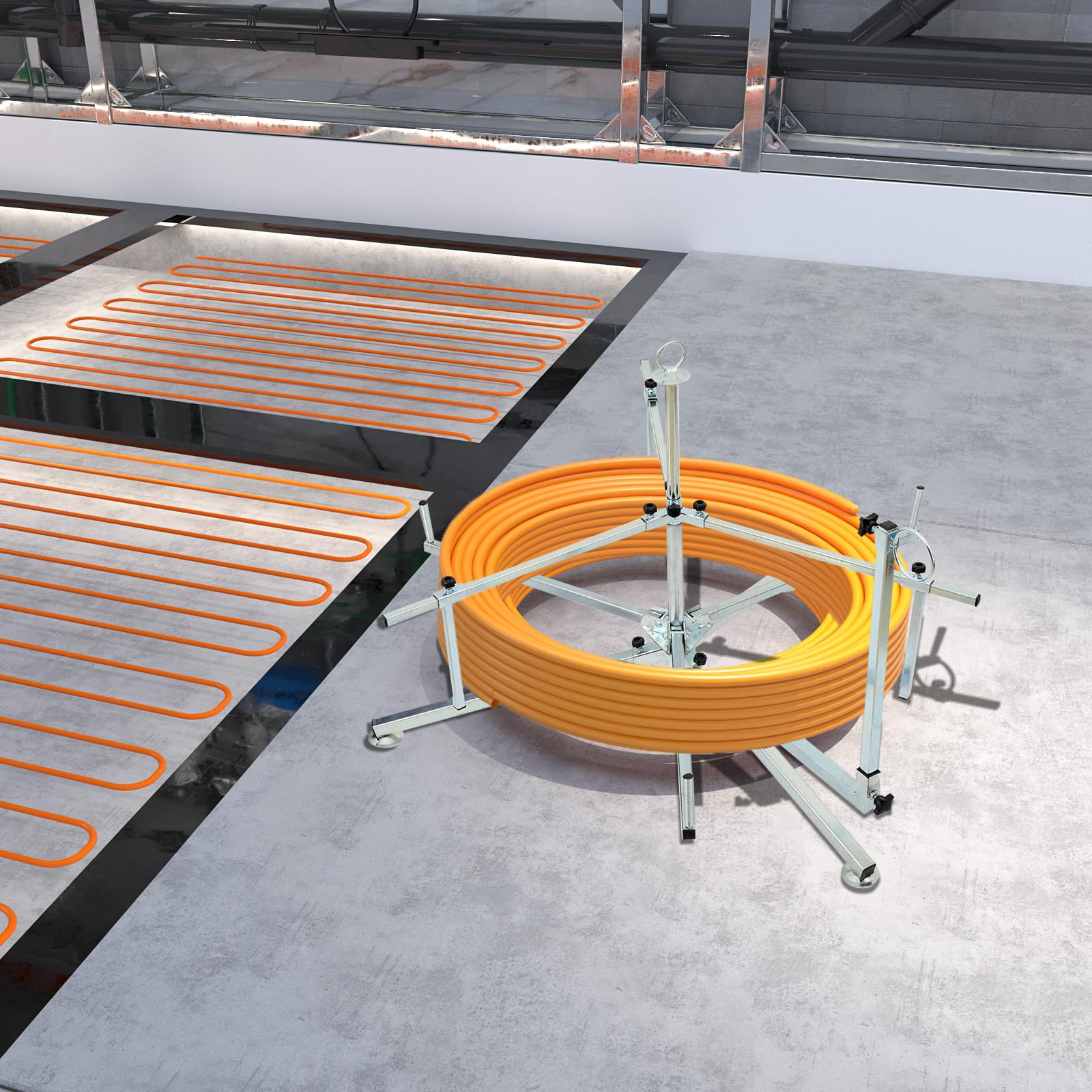 Avvolgitubo per Riscaldamento a Pavimento, Srotolatore per Tubi di PEX Altezza 75-100 cm Professionale Decoiler per Tubi PEX PERT ALPEX Copex Cavi, Portata fino a 200 kg e 600m