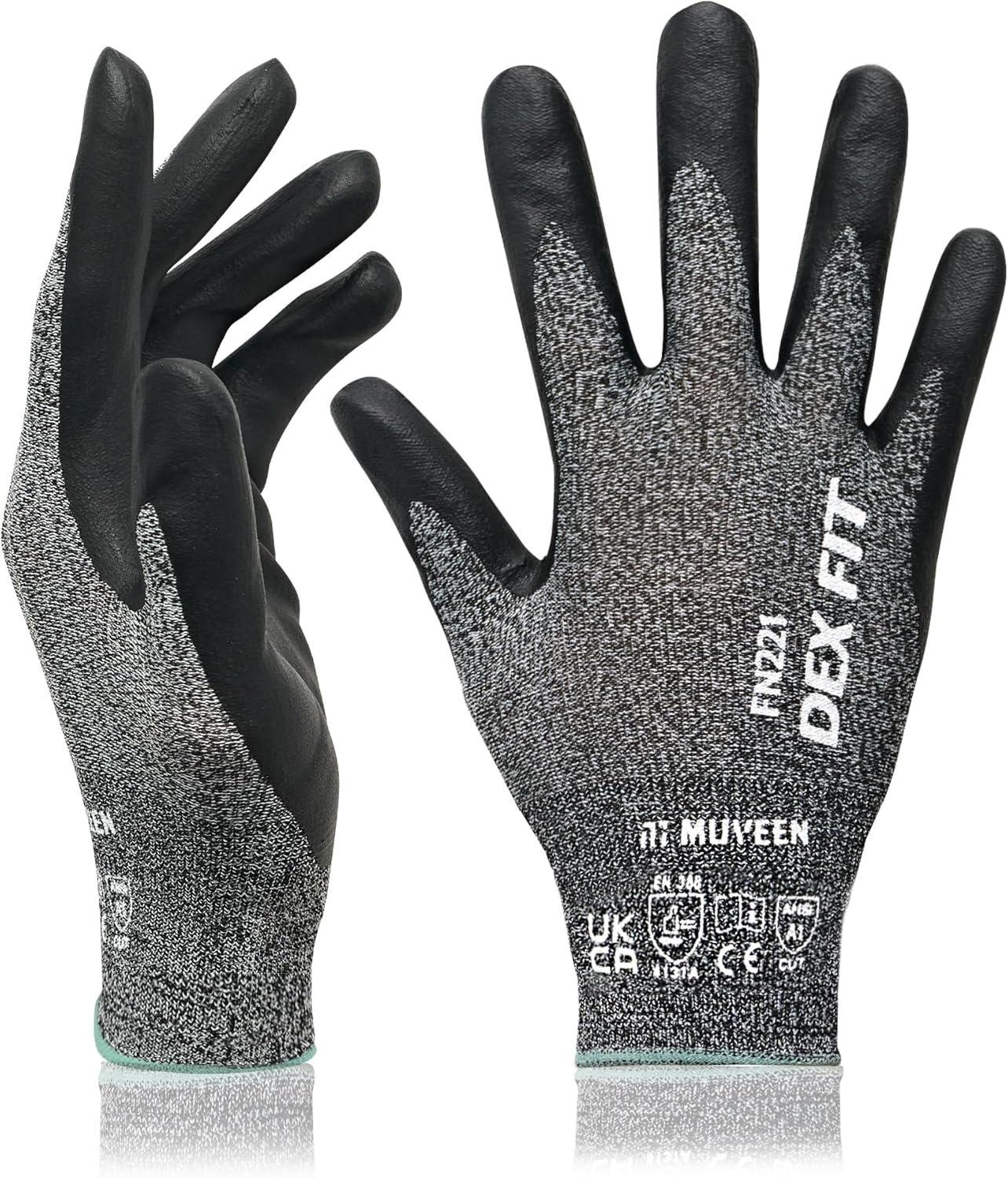 DEX FIT FN221 Thin Nitrile Coated Work Gloves — 15-Gauge 3D Comfort Fit, Power Grip Palm, Touchscreen