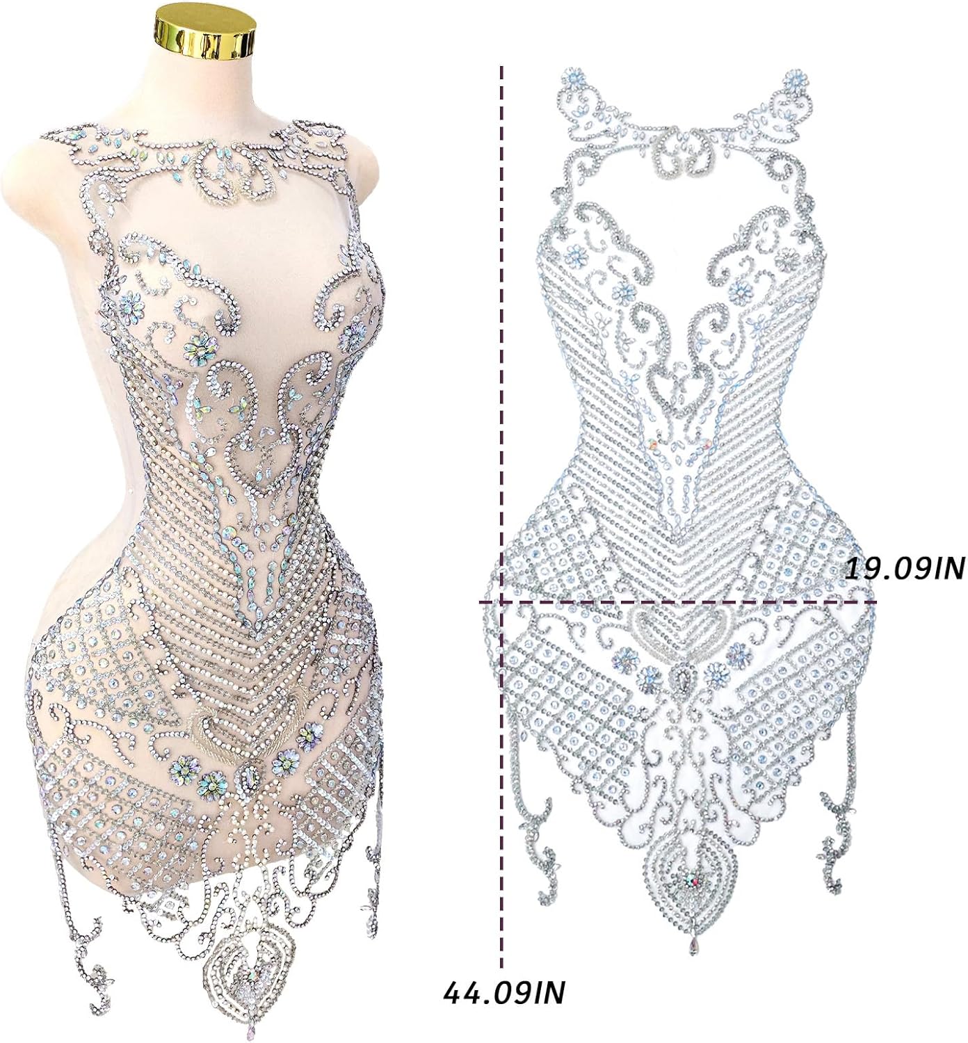 Large Handmade Beaded Crystal Patches with Rhinestone Applique Designs for Prom Formal Dress(L24-silverAB)