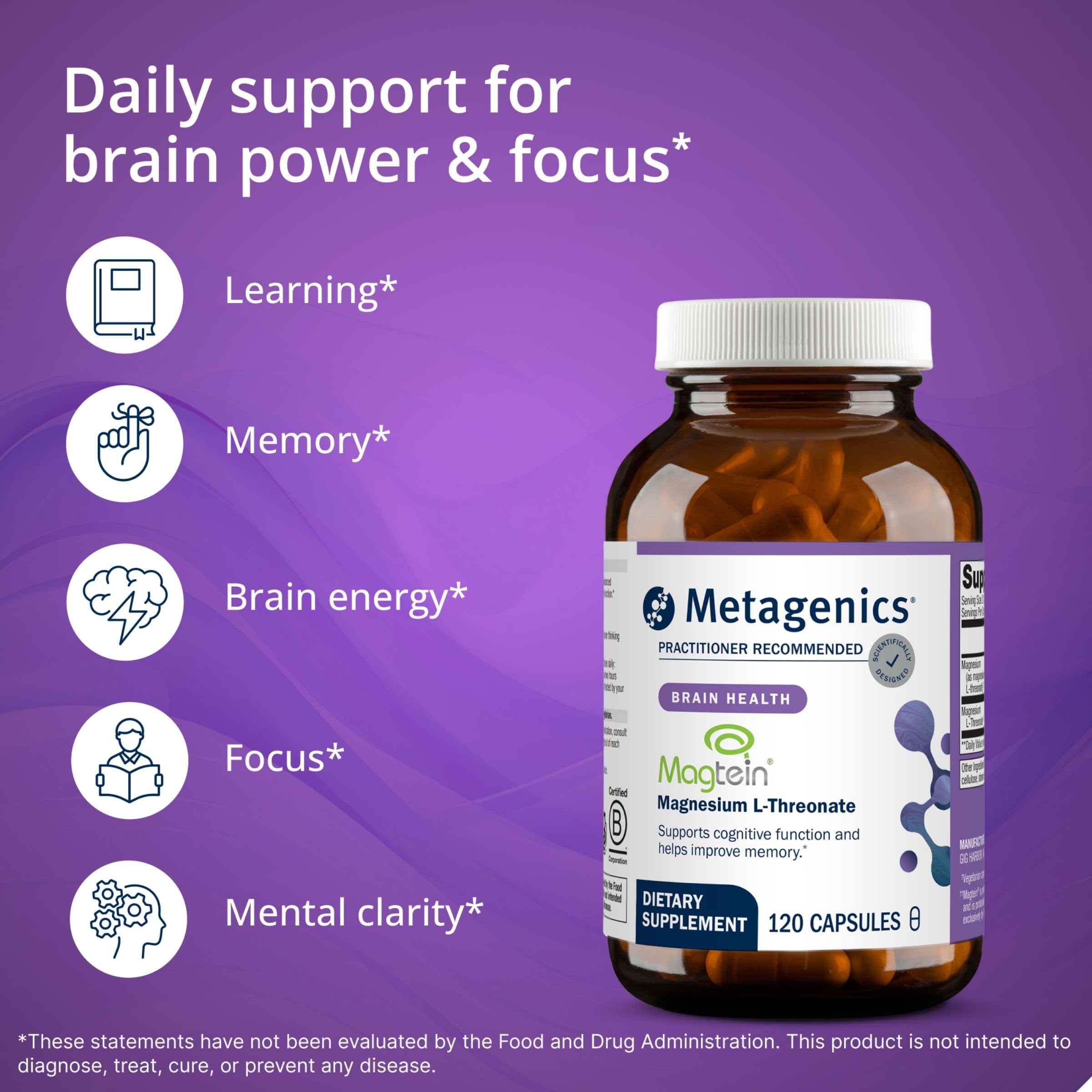 Metagenics Magnesium L-Threonate Magtein Brain Support, 120 Capsules — Amazon image 2