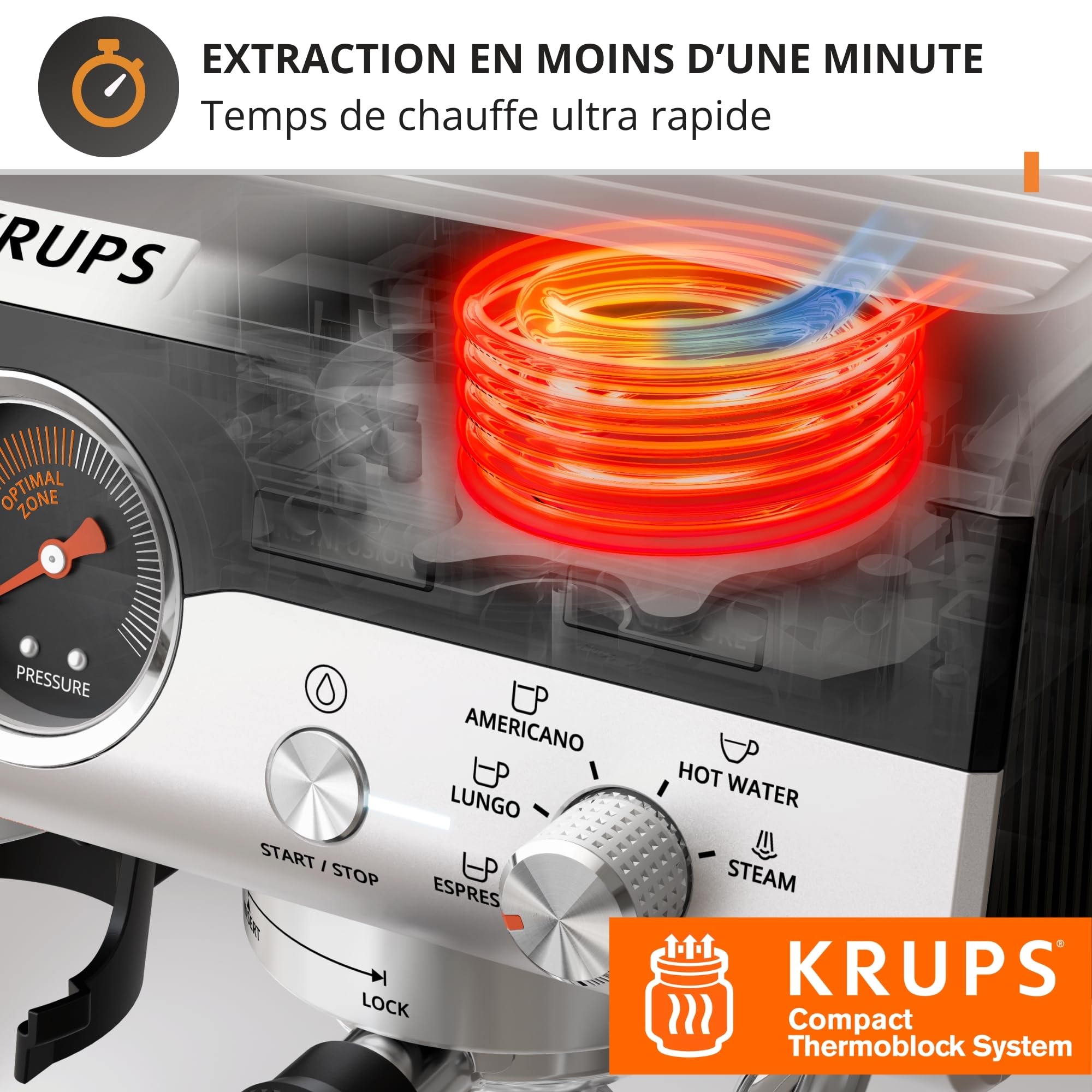 Krups Precision, Machine Expresso Manuelle avec moulin, 30 Niveaux de mouture, 15 Bars, Buse Vapeur, 3 Températures, Interface Intuitive, Cappuccino, XP801T10, Silver