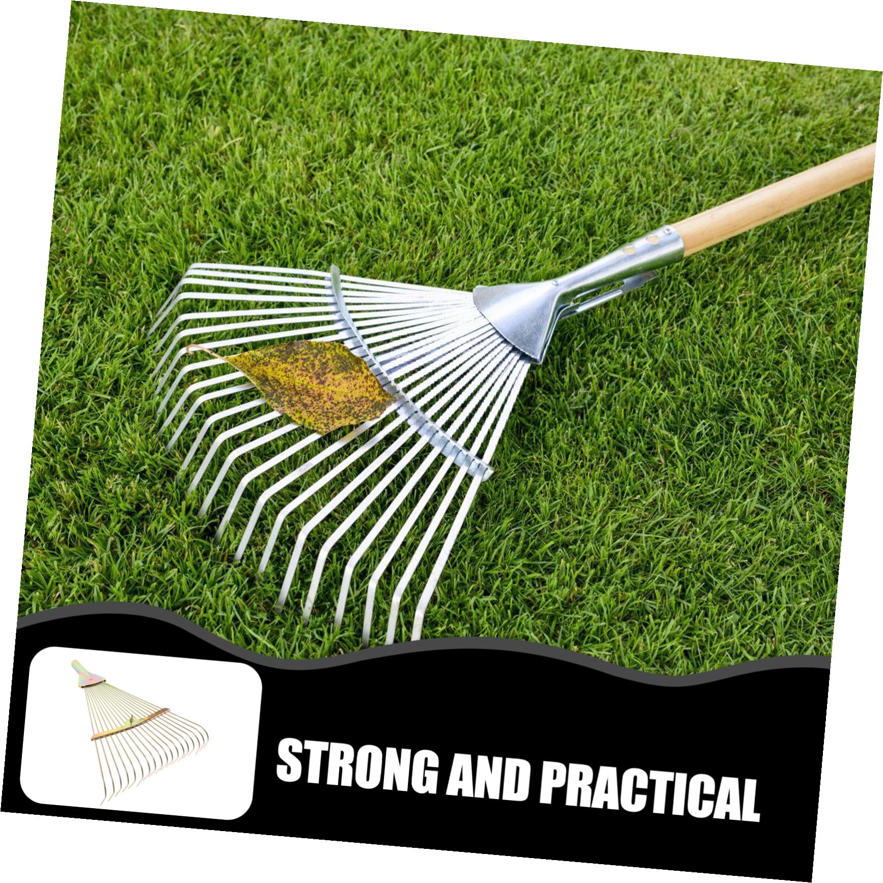 DOITOOL Gartenrechen aus Stahl mit Faltbarem Kopf Kleiner Rasenrechen für Laub und Gras Robuster Drahtrechen für Garten und Rasenpflege