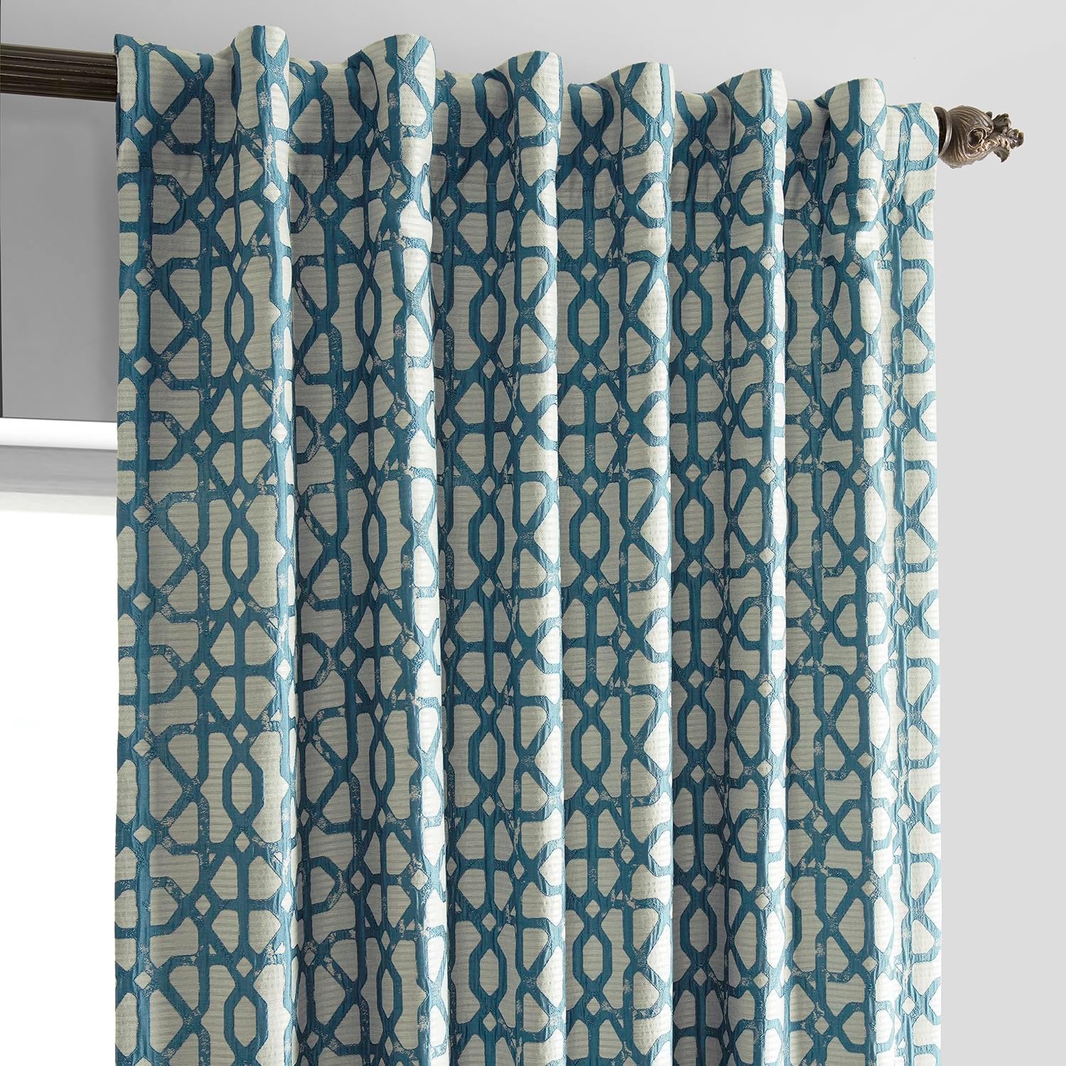 HPD Half Price Drapes Metro Faux Silk Jacquard Room Darkening Curtains - 108 Inches Long Curtain for Bedroom & Living Room, Rod Pocket Design (1 Panel), 50W x 108L, Metro Teal Blue