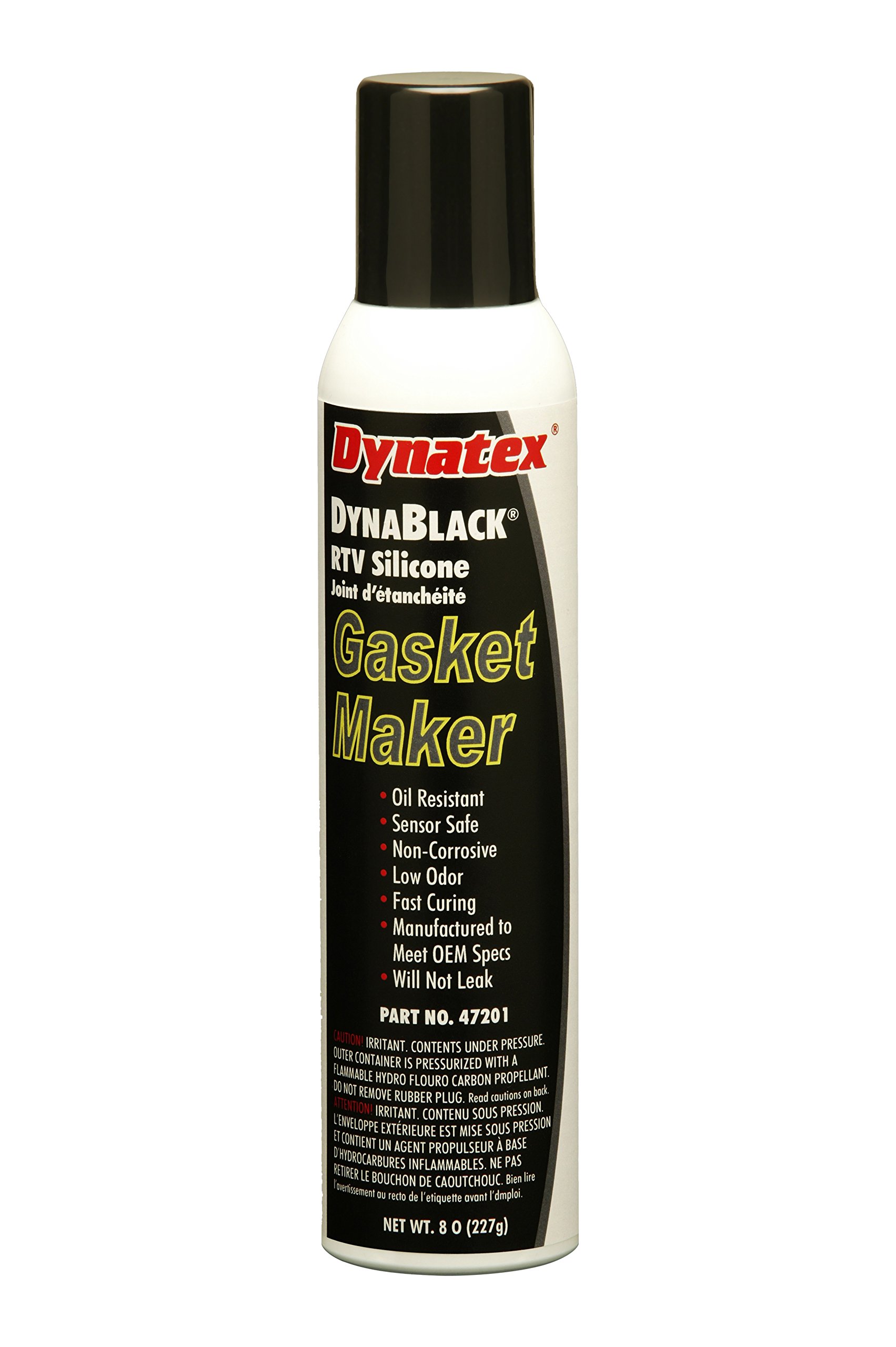 Dynatex 47201 DynaBlack Low Volatile RTV Silicone Gasket Maker, -85 to 500 Degree F, 8 oz Automatic Can, Black