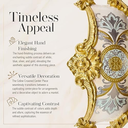 Miniatura 5 de Celine - Centro de mesa coronado, jarrón de mesa dorado y blanco para centros de mesa, 19 x 12 pulgadas