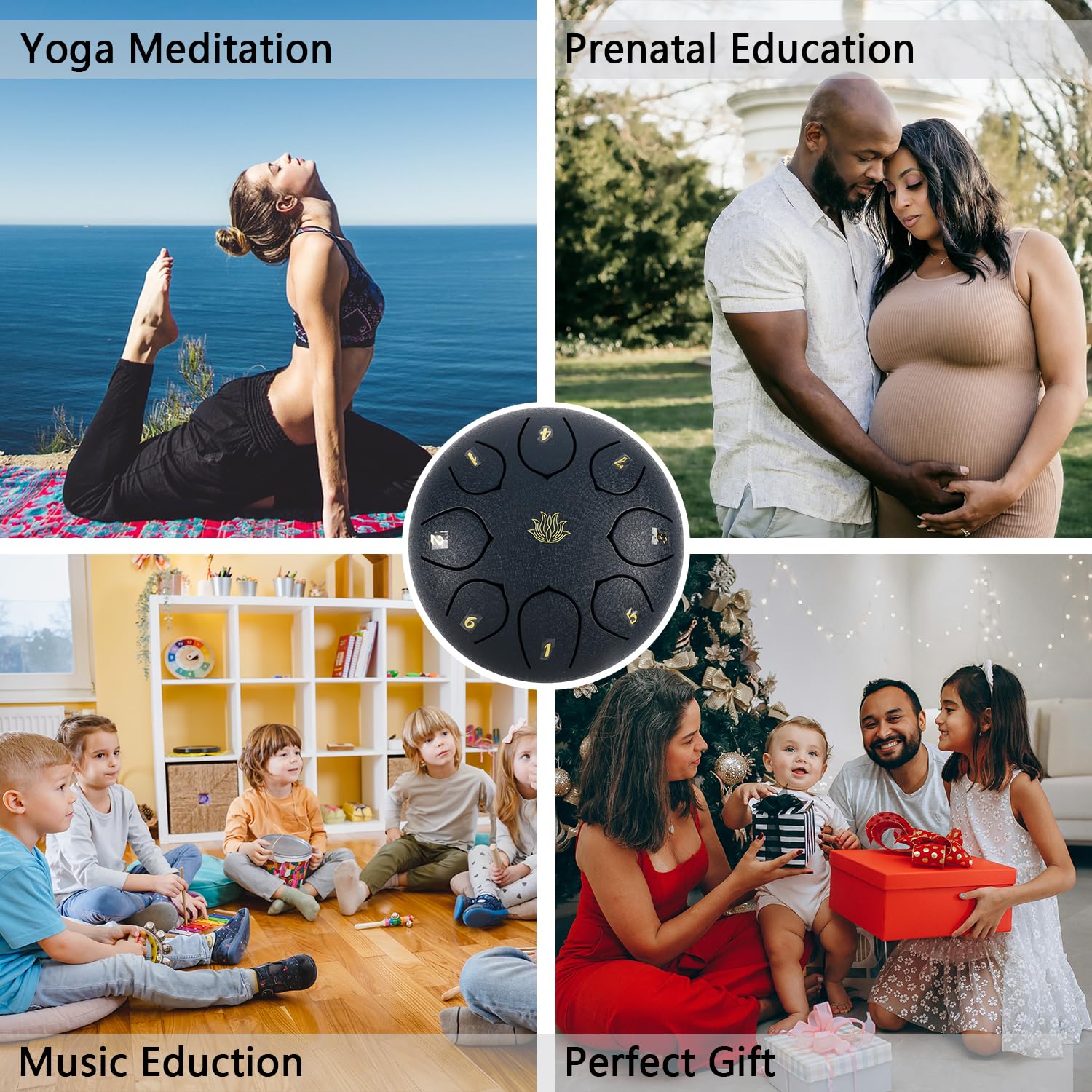 Eavnbaek Rain Chime Drum - 8 Note 6 Zoll Regentrommel für den Außengarten, mit Tasche, Musikbuch, Drumsticks, Schlägelhalter und Fingerpaddeln, Stahlzungentrommel für Geschenke Yoga Bildung
