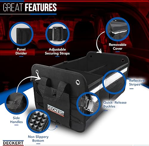 Miniatura 2 de Deckert Organizador de maletero para automóvil, SUV, poliéster Oxford 600D, plegable, múltiples compartimentos, correas de seguridad, adecuado para