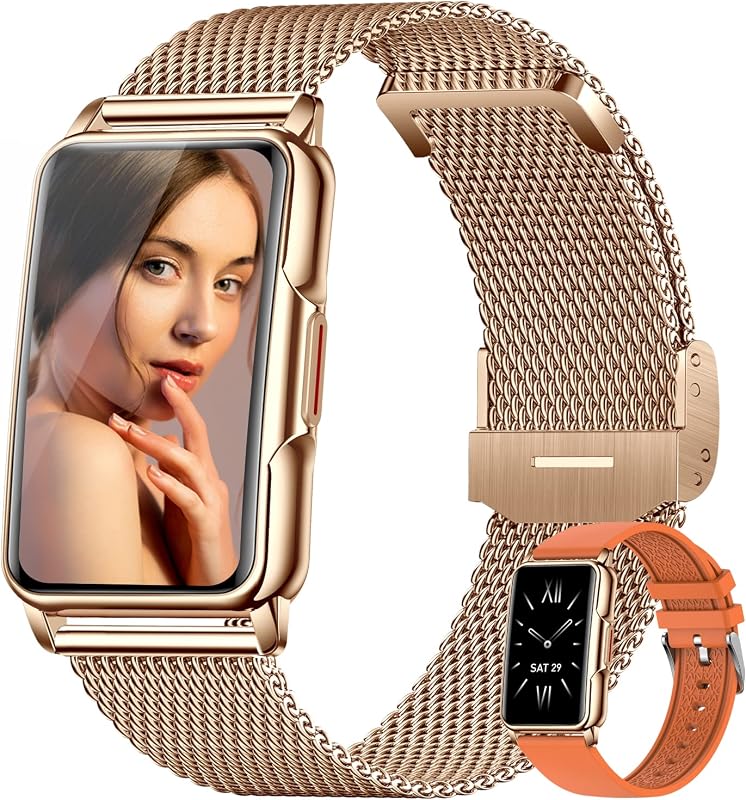 Ceas inteligent de damă Kesasohe, 1,47 inchi, rezistent la apă IP68, monitor fitness, auriu-roze, monitorizare puls, somn, SpO2, 124 moduri sport, compatibil Android și iOS