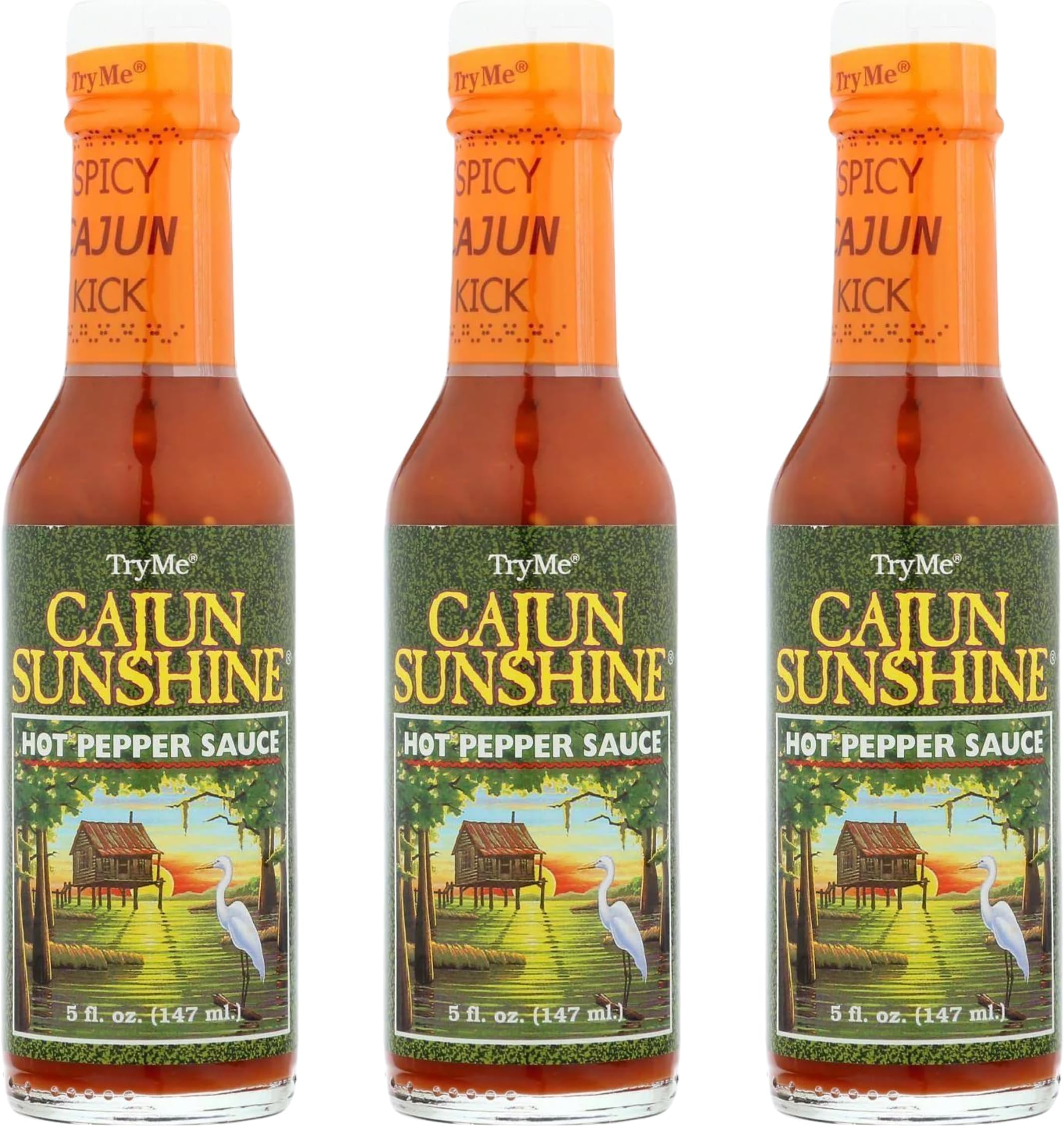 Try Me Cajun Sunshine Hot Pepper Sauce, 5oz Bottle (Pack of 3)