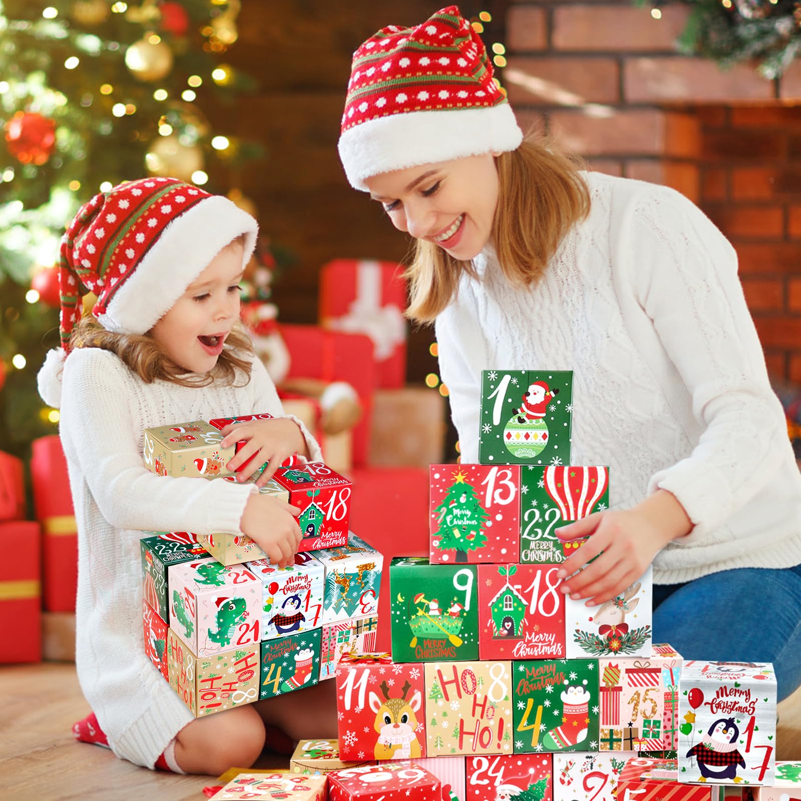 ONESING 24 Stück DIY Weihnachten Adventskalender Boxen für 2025, 24 Tage Countdown Kalender Geschenk für Erwachsene und Kinder Weihnachten Karton Zahlen Boxen Machen & Befüllen Sie Ihre eigenen