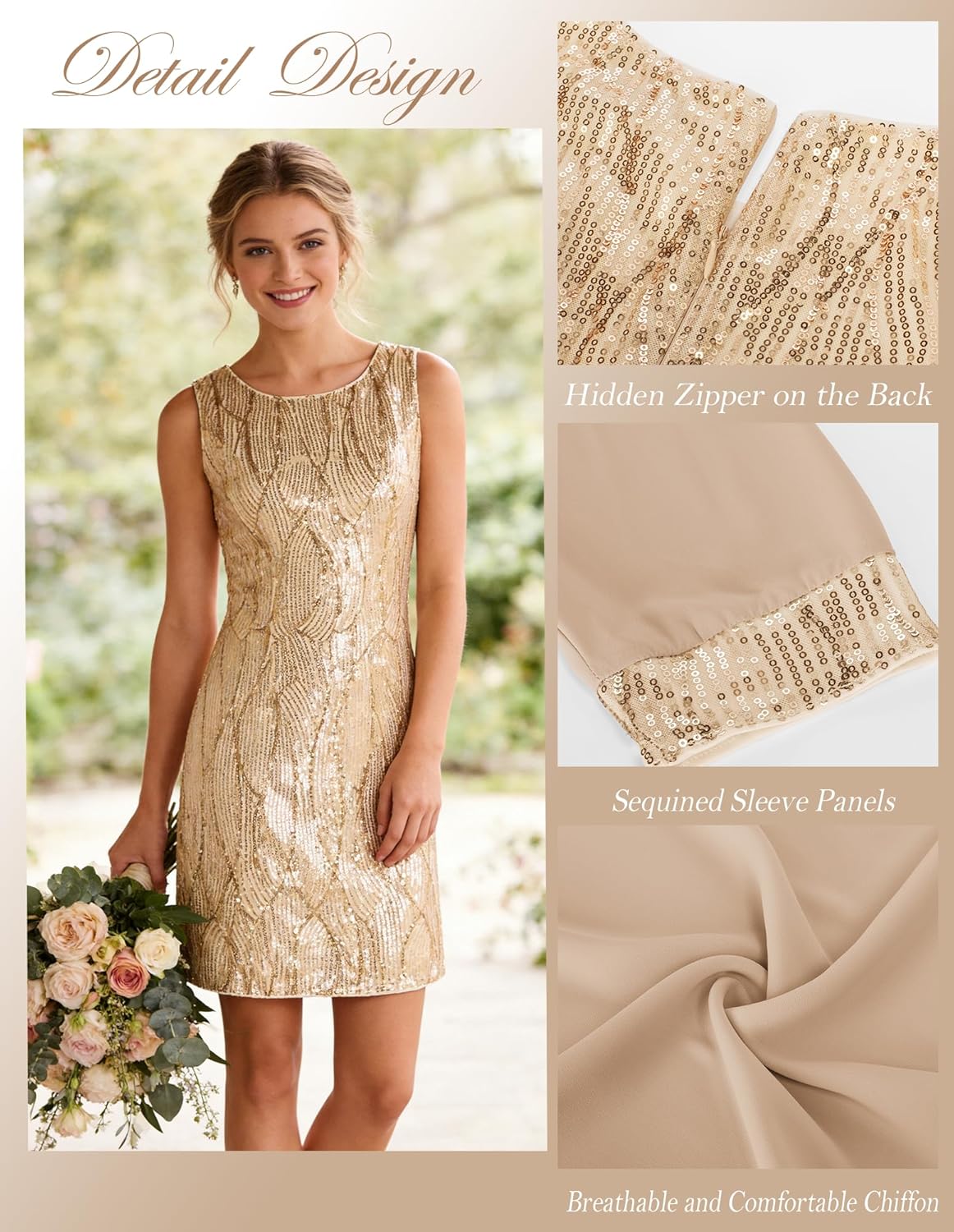 GRACE KARIN Women's Sequin Dress - Wedding Guest & Mother of The Bride Formal Dress - Two Piece Knee Length - Image 4