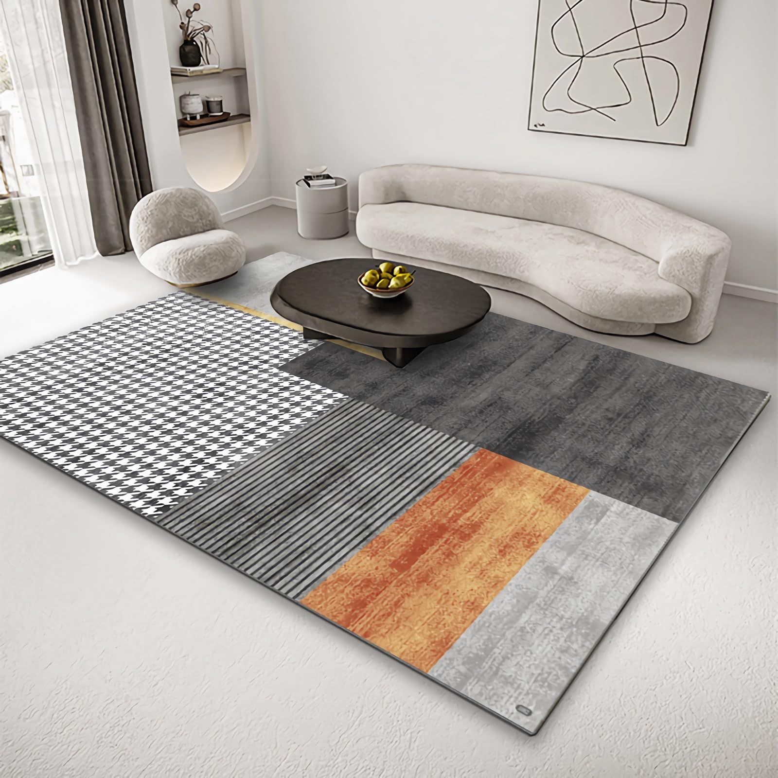 Tapis de chambre bébé moderne gris et orange et décoration salle de jeu