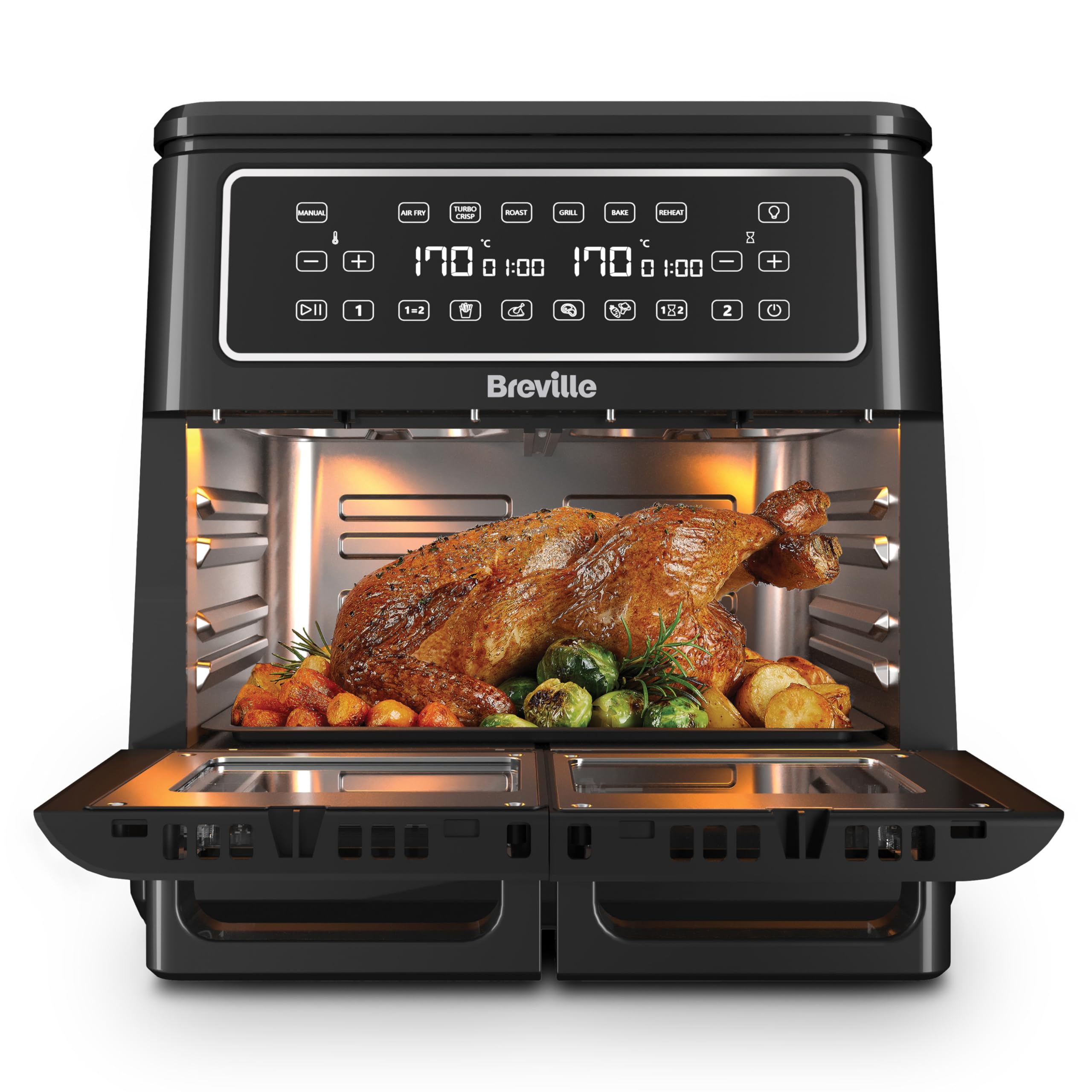 Breville Breville Halo Flexi Air Fryer | Digital Dual Air Fryer Oven | 11L: Serves 10+ People | FryBakeGrillRoast & Reheat | 2400 W | Sav