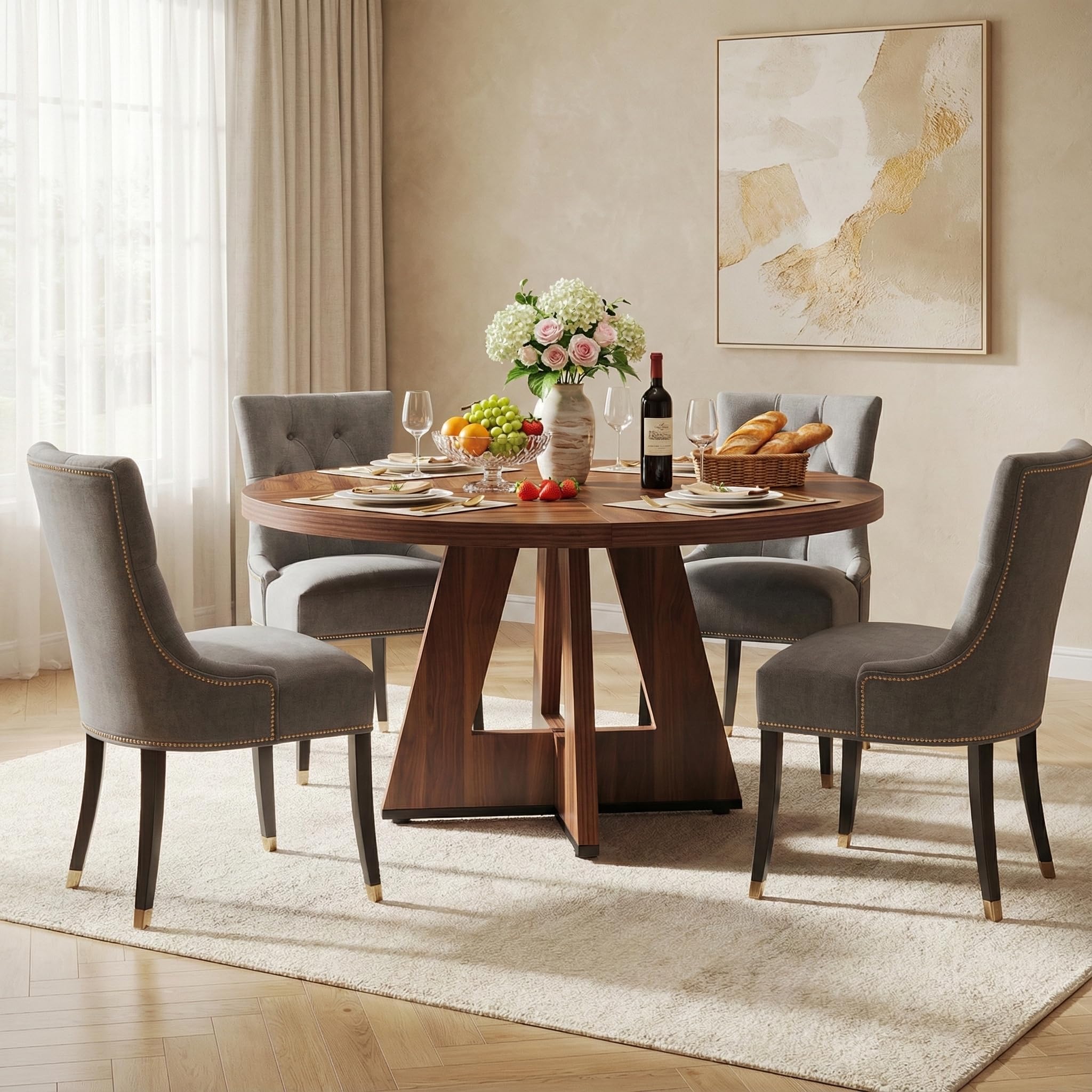 Lailang 120 cm - Mesa de comedor, muebles de salón, mesa de cocina, mesa de comedor de madera, mesa para reuniones de oficina, 120 x 120 x 75 cm, marrón rústico