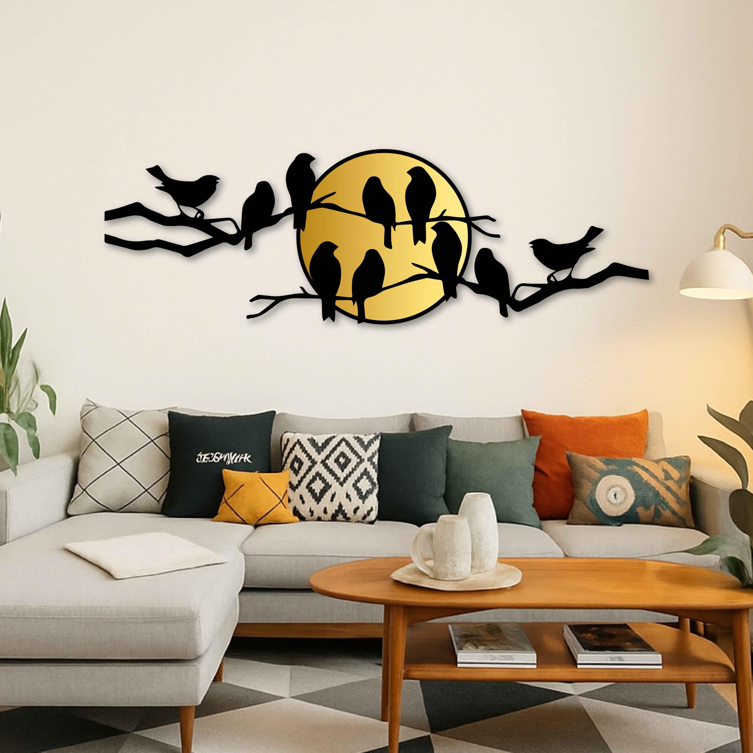 Vögel Metall Wanddekoration, Vogel auf Ast Metall Wandkunst Outdoor Vögel und Sonnenuntergang Dekoration, Baum Ast Wandkunst für Terrasse, Veranda, Garten und Outdoor, Moderne Wohnkultur für