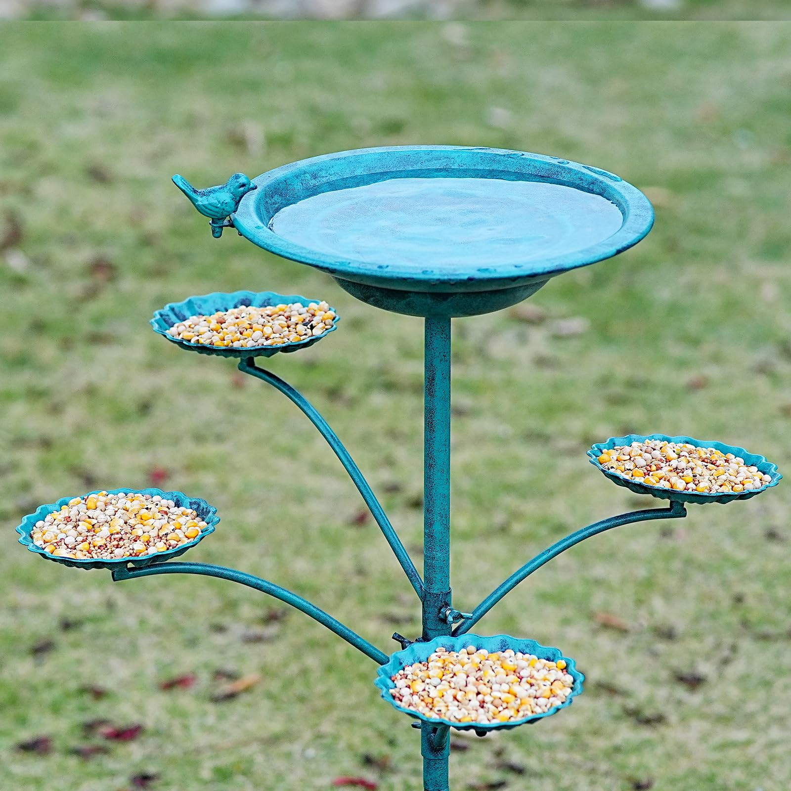 HOUYANG Vogeltränke aus Metall, 89,9 cm hoch, für draußen, stehender Vogelfutterspender | Gusseisen-Basis, Metall-Vogeltränke, Garten, Terrasse, Dekoration (grün)