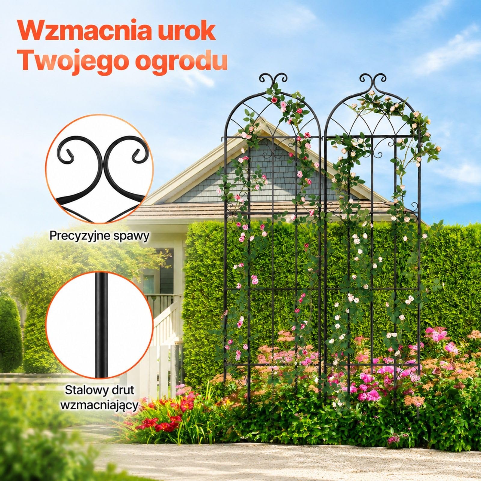 Kratka ogrodowa zestaw 2 sztuki, czarny metal Q195, podpora do róż, powojników, ogórków, na podwórko i trawnik