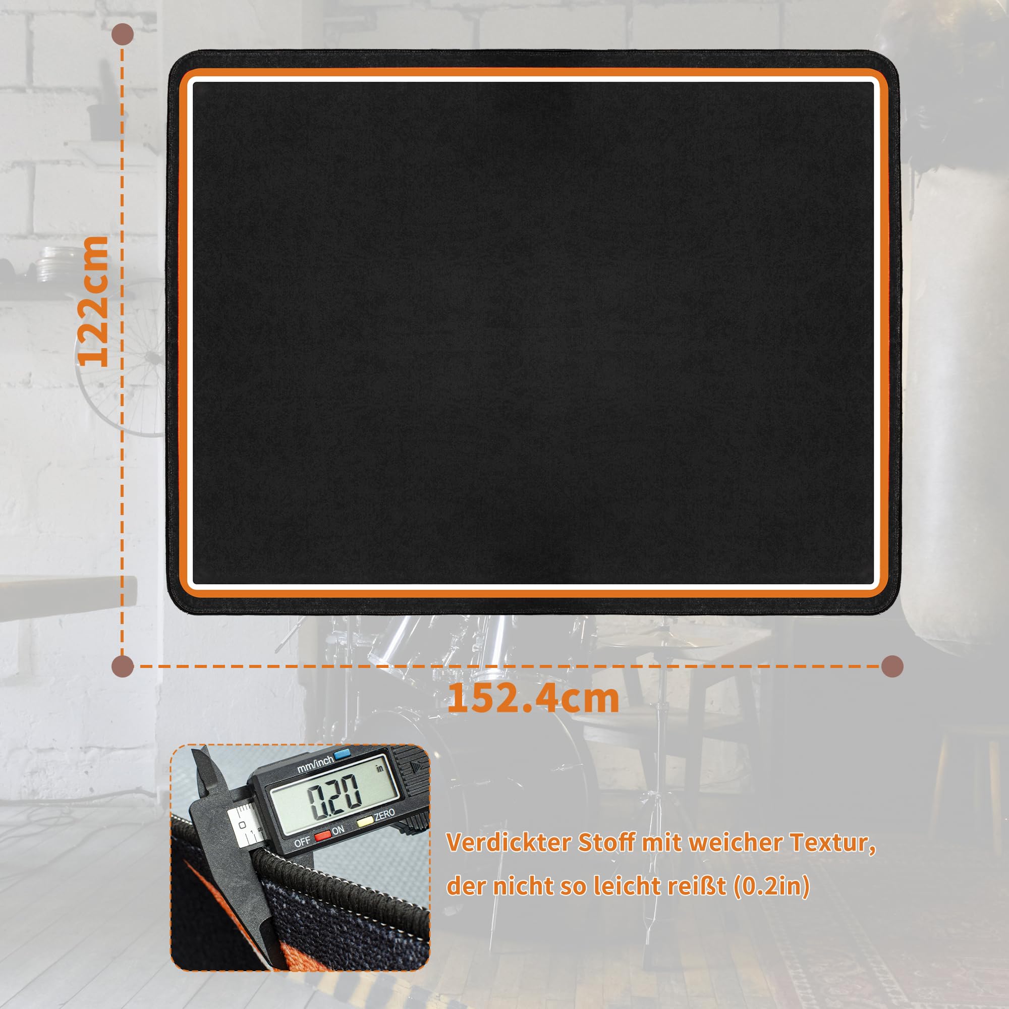 OUUTMEE 155 x 122 cm, tappeto per batteria elettrico, professionale rettangolare nero + bordo arancione