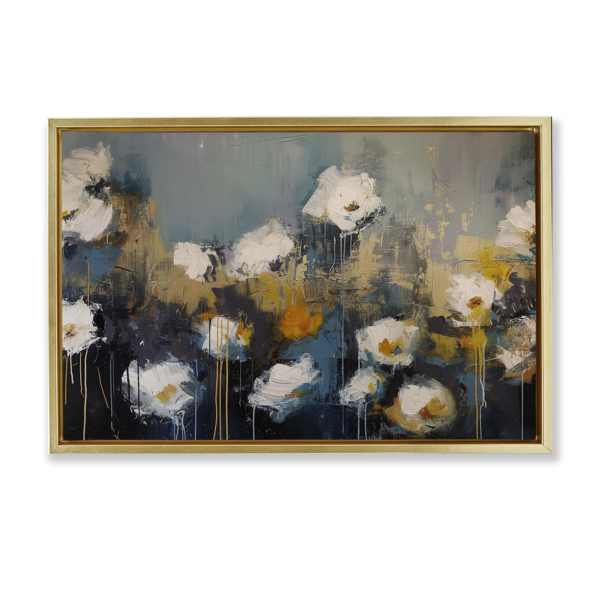 Stupell Industries Metallic Gold (Matte) 'Contemporary Paint Drip Blossoms'| Floating Frame Canvas Art