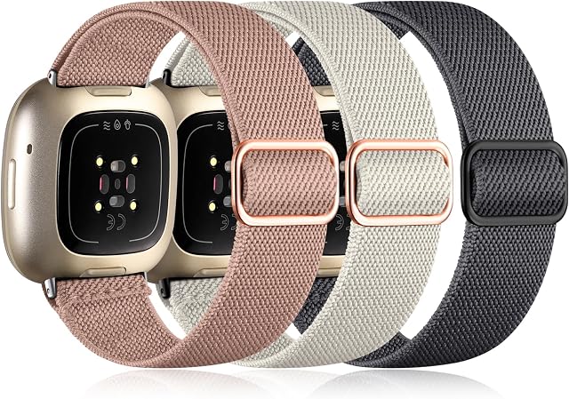 Oielai 3 Pack Compatible with Fitbit Versa 4 Strap/Fitbit Versa 3 Strap/Fitbit Sense Strap for Women Men, Soft Elastic Nylon Sport Replacement Band for Versa 4/Versa 3/Sense