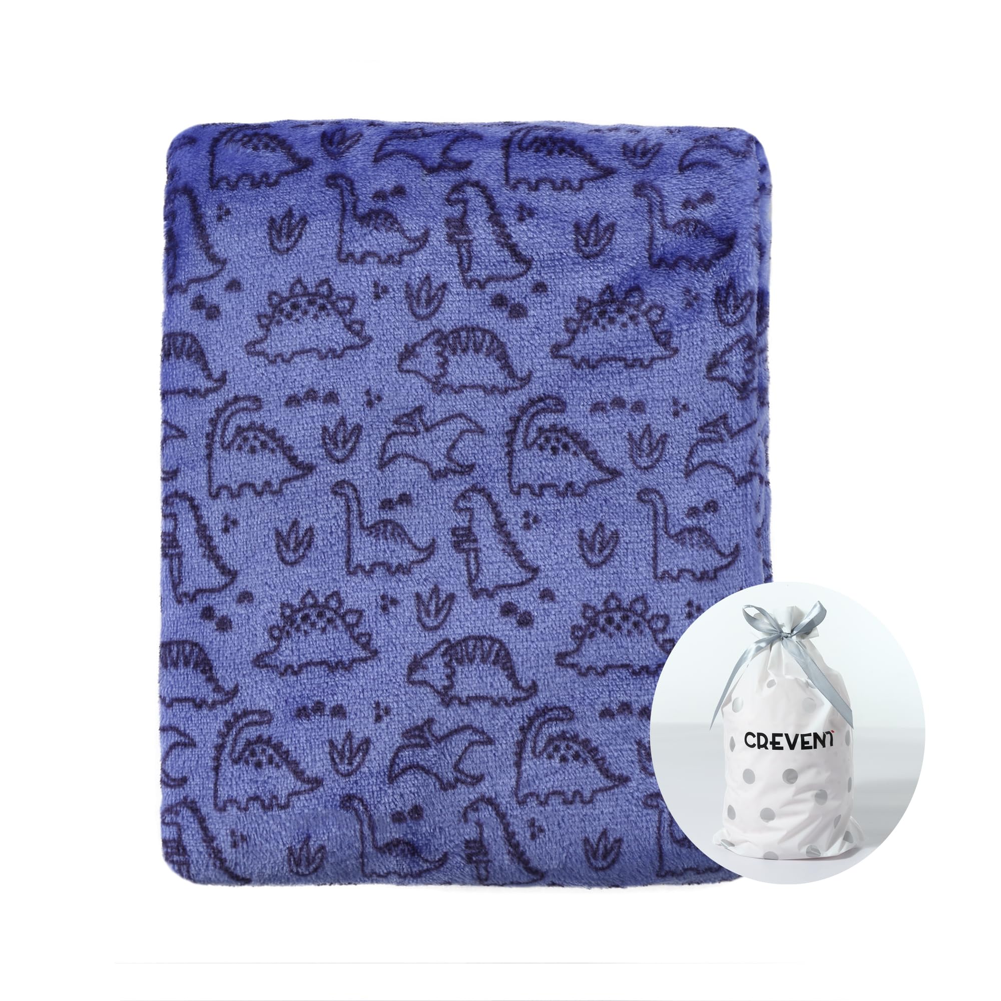 CREVENT, Copertina per bambini leggera, in soffice peluche, soffice, caldo e peloso, per culla e passeggino, 75 x 100 cm (blu, motivo con dinosauro)