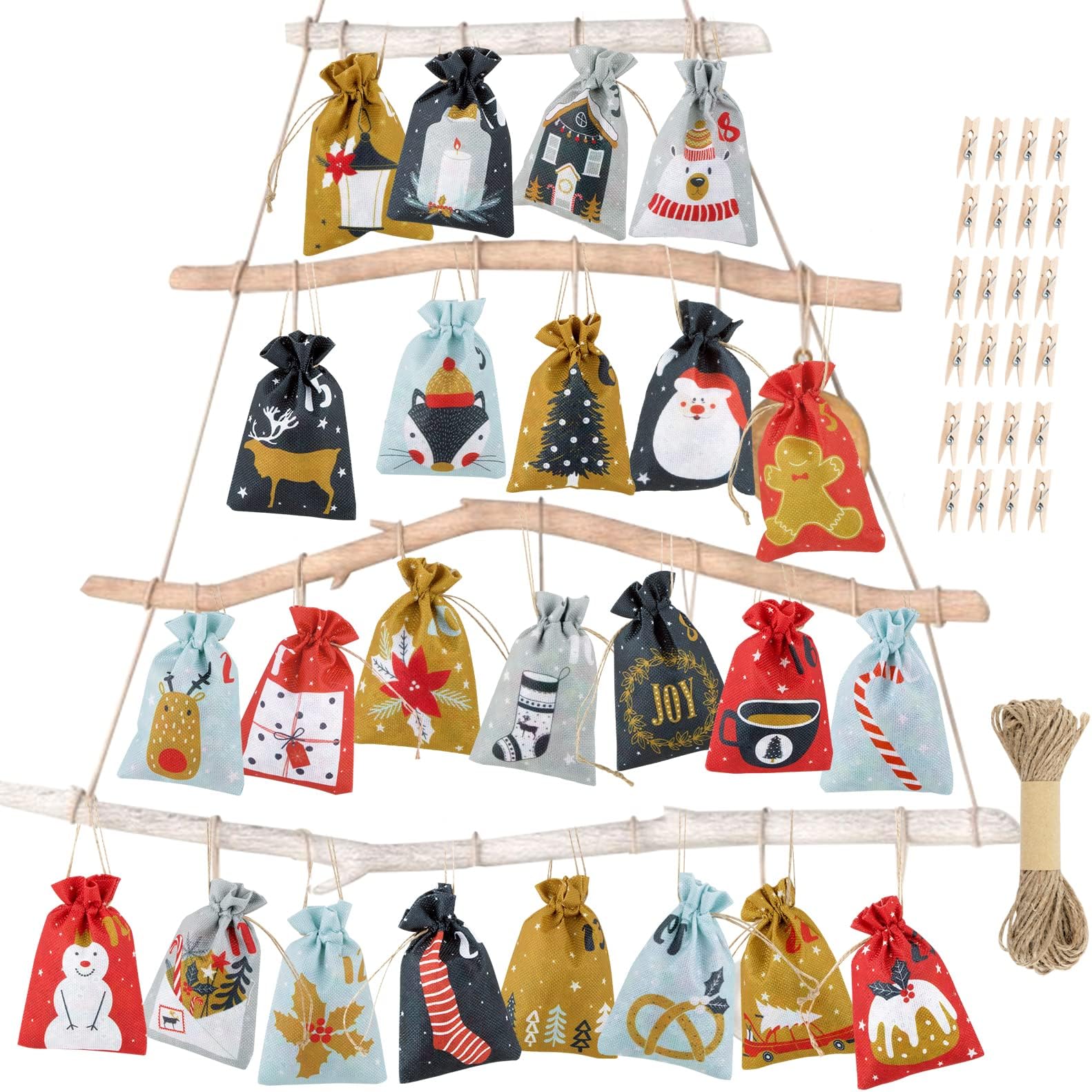 Calendrier De L'Avent à Remplir, 24 Tiroirs Et Compartiments Calendrier De Noel Avec Lumieres Led Bois Naturel 36 X 10 X 34 Cm 98708347