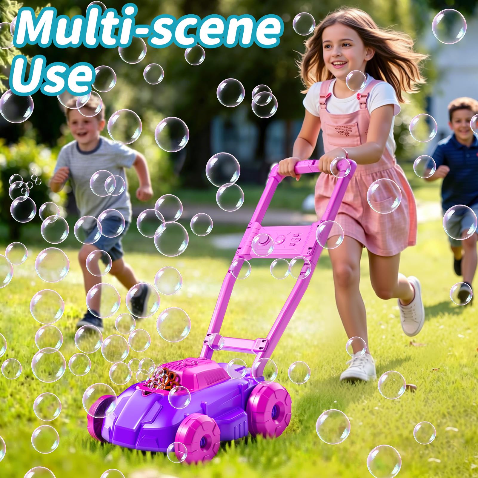 Bubble Lawn Mower for Toddlers, Automatic Bubble Blower Machine for Kids，Outdoor Gardening Push Toys with Light&Sound，Birthday Gift for 3+ Year Old Boys & Girls（Pink） — view 4