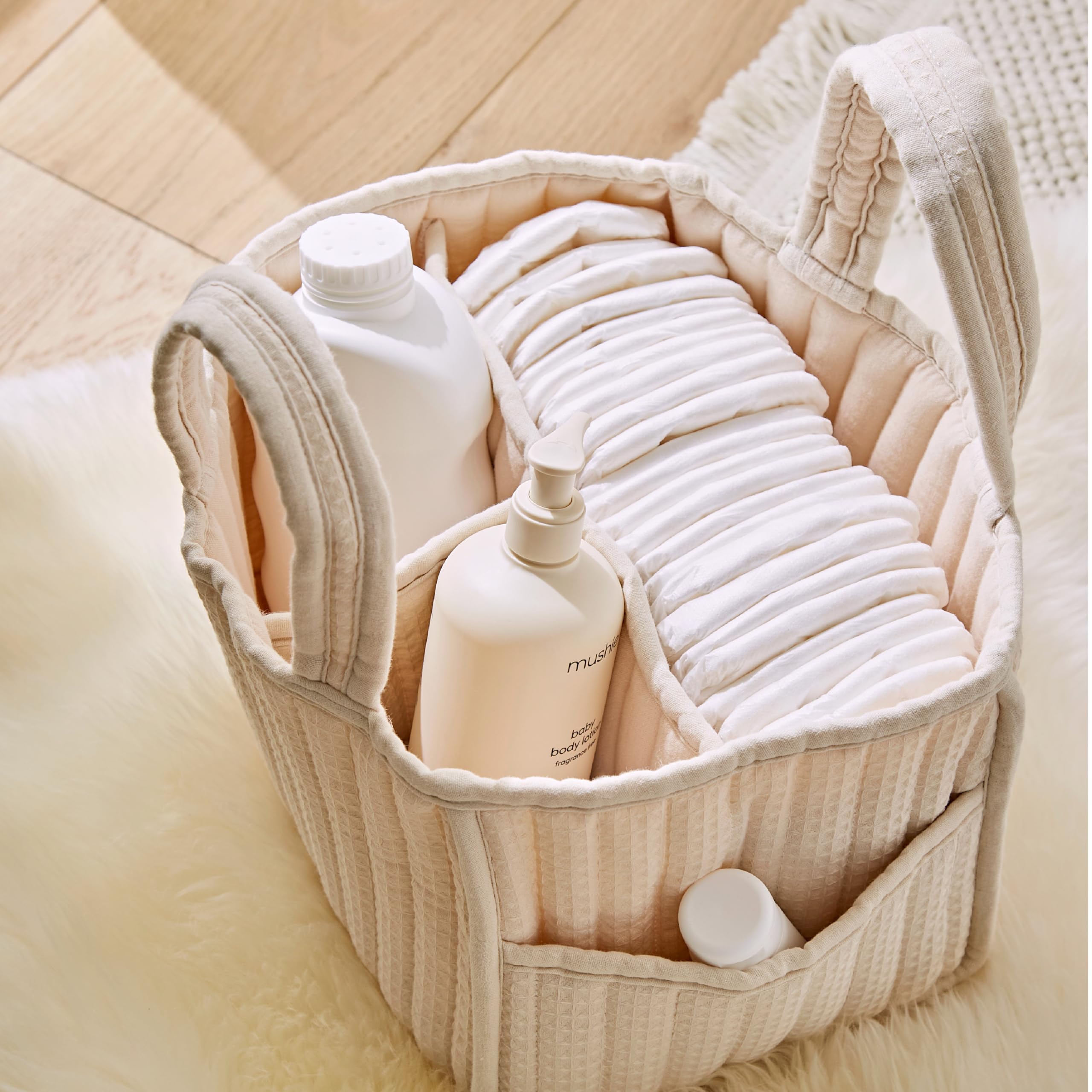 CuddleCo Nappy Caddy, Quilted Nappy Caddy Organiser with 3 Spacious Internal Compartments, Outer Pocket, Sturdy Handles - Image 3