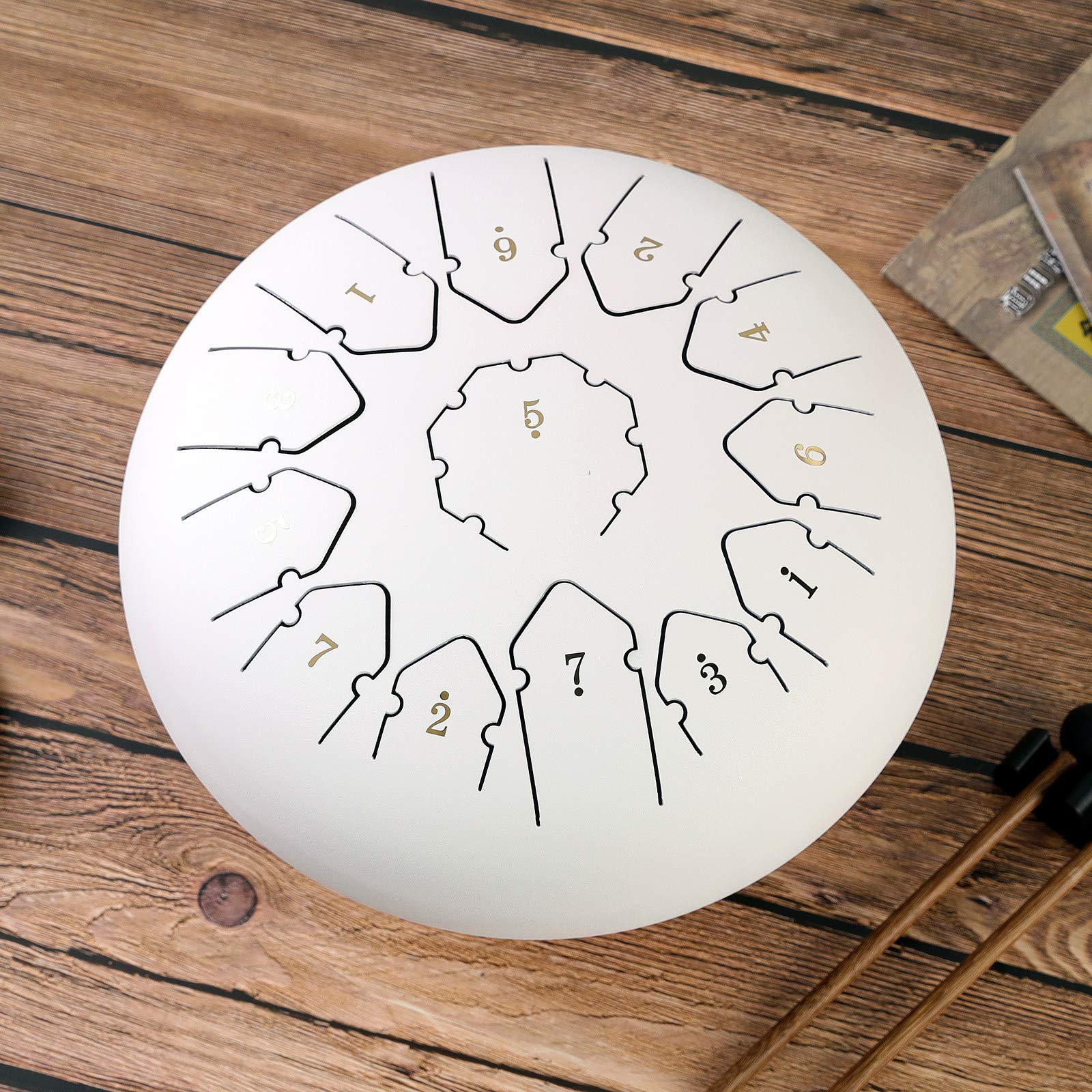 Bęben językowy 12 cali 13 notatek Instrument perkusyjny Handpan Drum Instrumenty perkusyjne stalowe z torbą, książką muzyczną, młotkami, białym