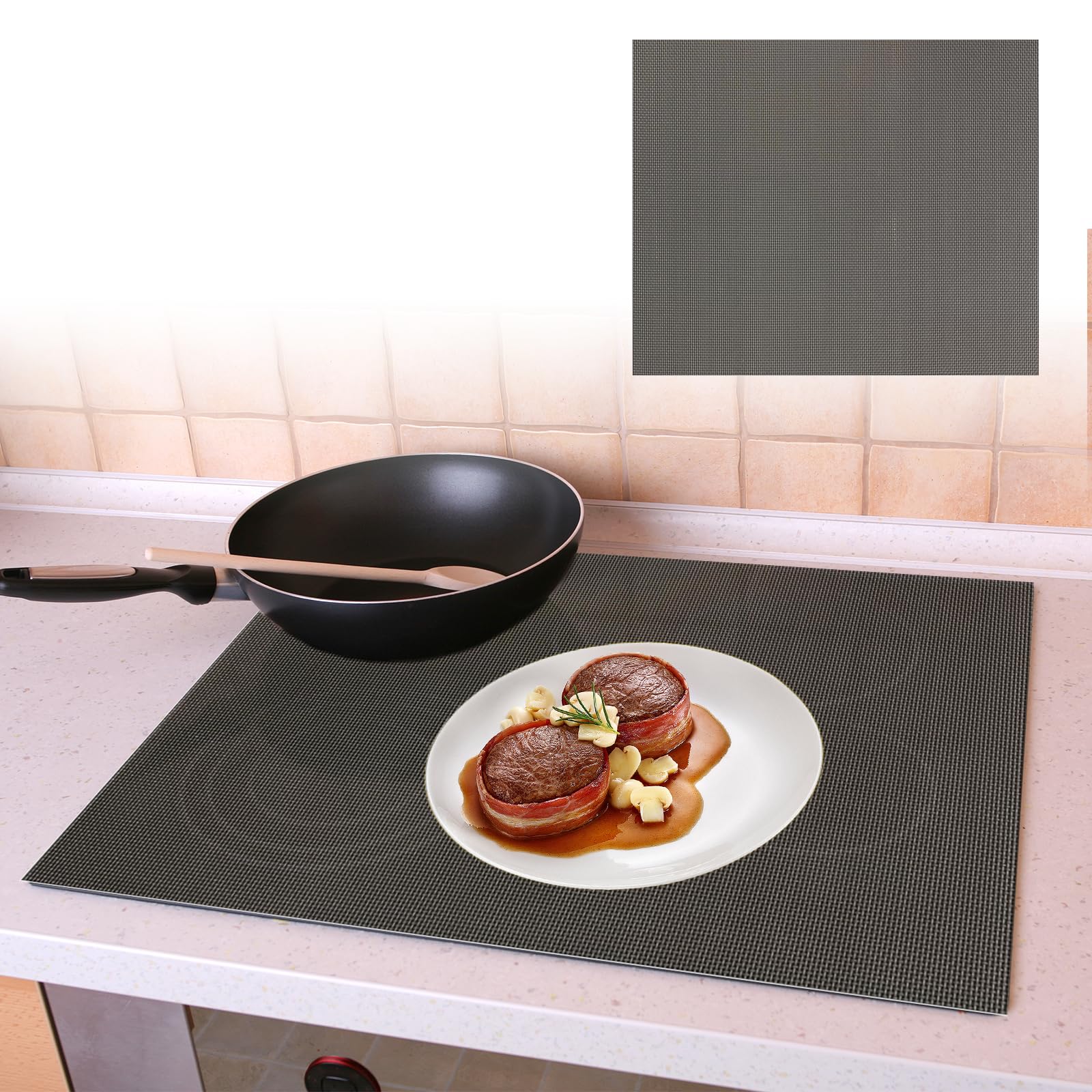 LOREC Tapis De Protection Induction Silicone Magnétique 60x52 Cm – Anti-Rayures, Anti-Dérapant, Résistant Chaleur Jusqu'à 230°C, Noir