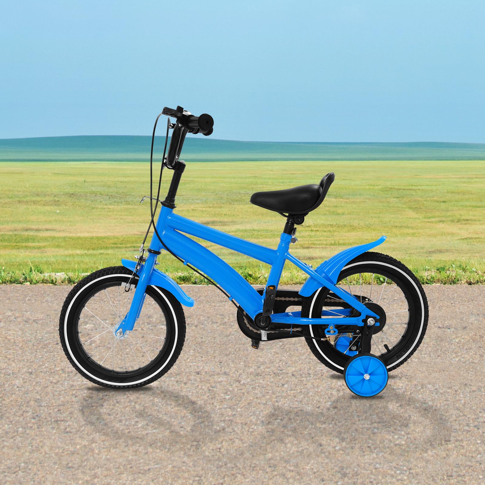 Bicicleta para niños, 14 pulgadas, bicicleta para niñas con una altura de 39,37 – 45,28 pulgadas, bicicleta infantil ajustable con ruedas estabilizadoras