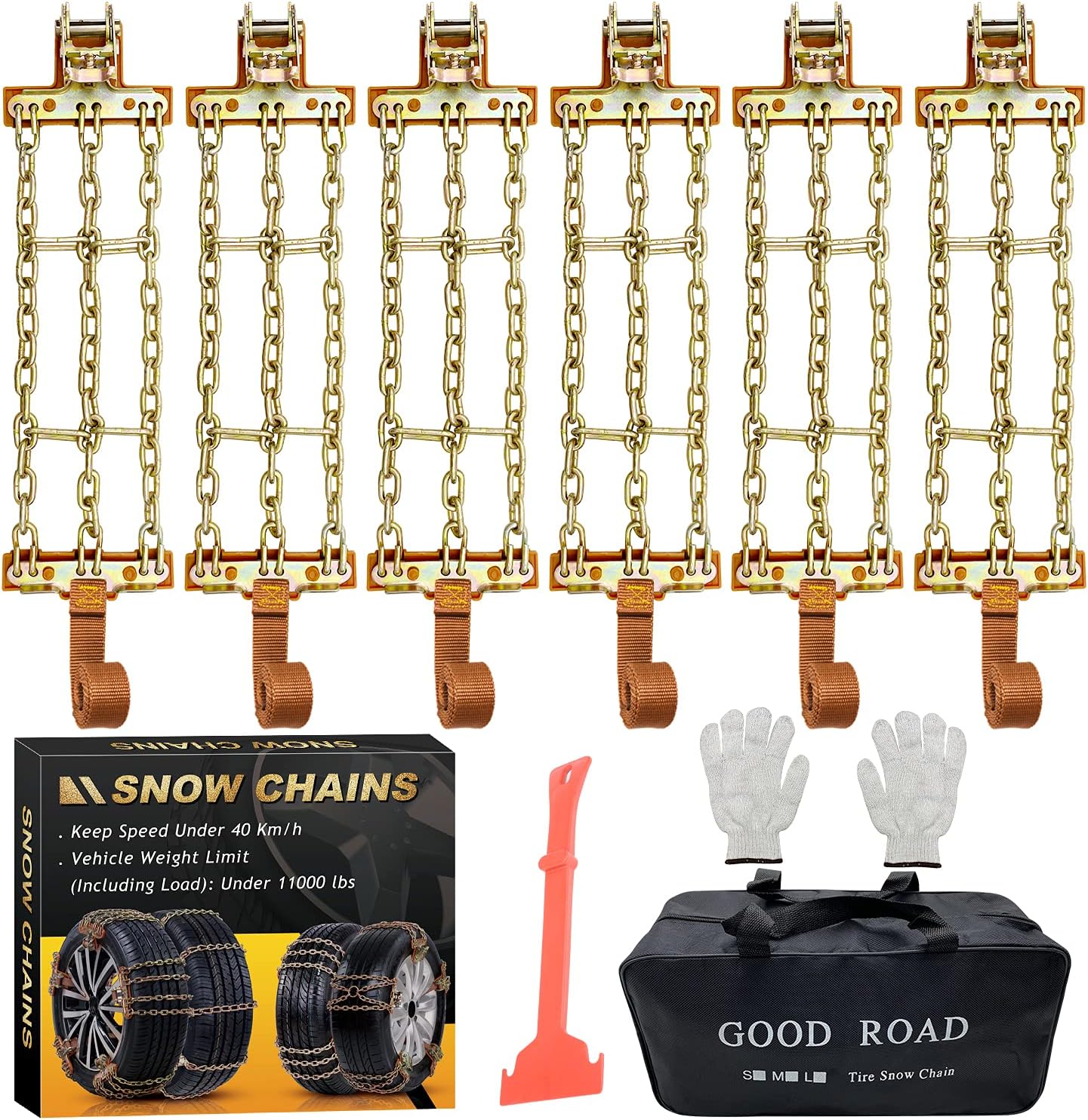 Snow Chains, Tire Chains for Trucks Suvs, Cars, Sedan, Family Automobiles for Tire Width 225-285mm/8.9-11.2 in(2021 Newest Upgrad) (6 PCS Cross Chains)