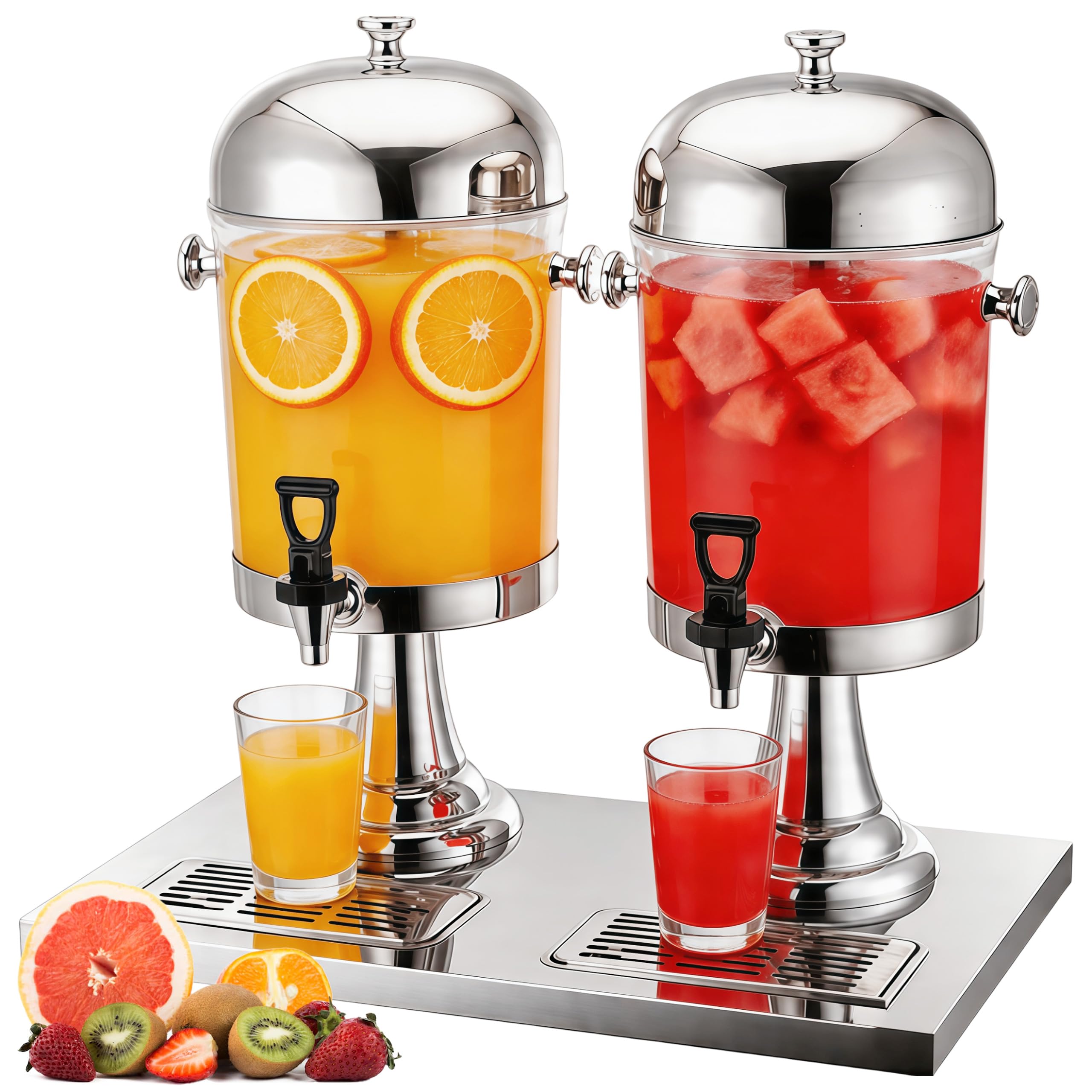 Dispensador de zumo, 2 x 8 litros, dispensador de zumo | 2 dispensadores de zumo 2 x 8 l de capacidad, dispensador de bebidas 2 x 8 litros, dispensador de bebidas comercial con grifo