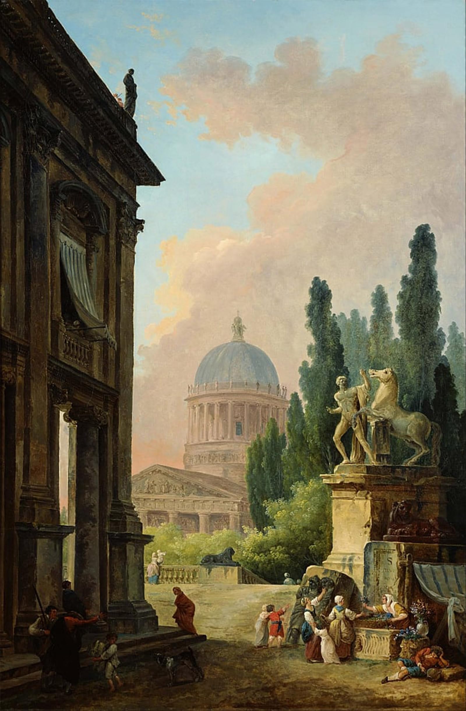 ARTXLXXBN Famous Prints Artwork Pictures Poster Painting Art View Ofwith the Horse Tamer of the Monte Cavallo by Hubert Robert Artwork Landscape Pictures for Home Decor 60x90cm