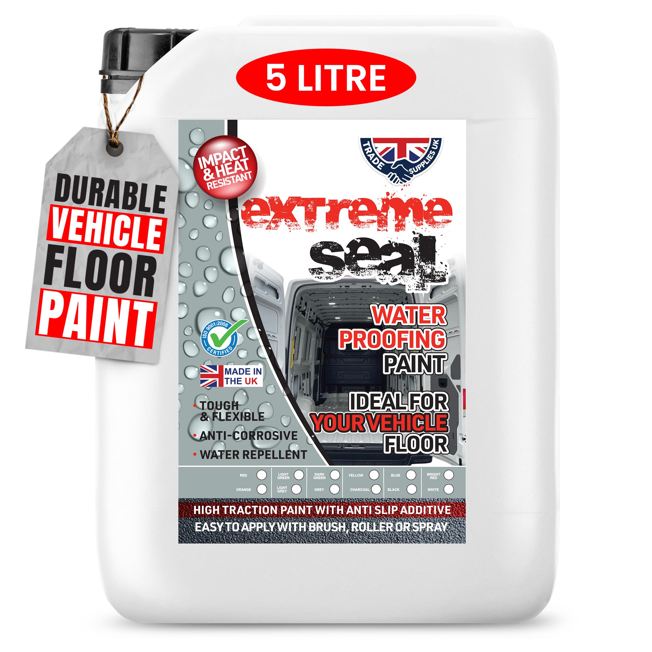 TRADE SUPPLIES UK - Extreme Seal Waterproofing Paint - Tough Anti-Slip Coating for Vans, Vehicles & Workspaces. Anti-Corrosive, Impact & Heat Resistant, Flexible & Hard-Wearing - 5L, Charcoal