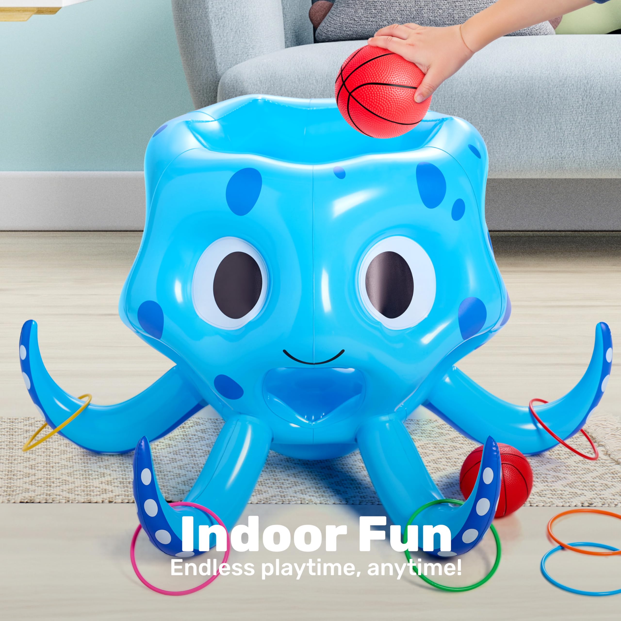 Sloosh Aufblasbare Octopus Pool Spielzeug, 2-in-1 aufblasbare Schwimmer Wasser Spiel, Basketball Hoop Ring Toss Outdoor Schwimmen Spielen, Toss Spiel schwimmende Schwimmbad Spiele für Kinder