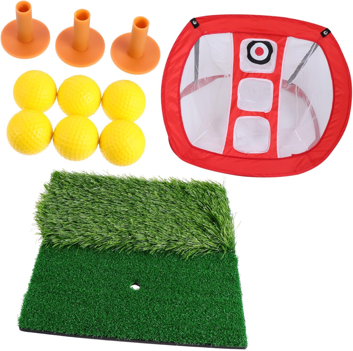 Portable Golf Practice Set with Red Nylon Training Net and Mats | Foldable Frame, Indoor and Outdoor Use, Stable Setup, Short-range Accuracy