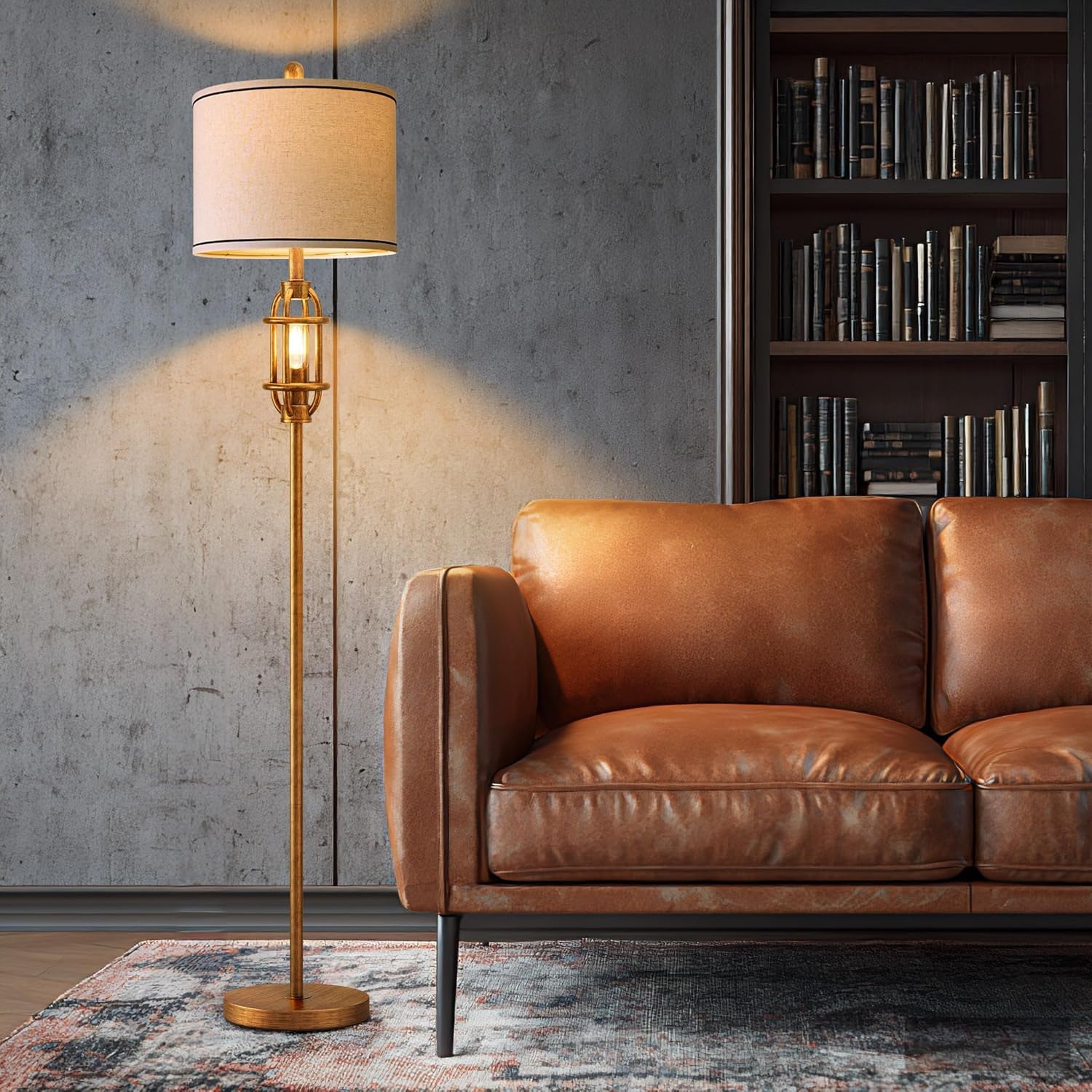 G-SAFAVA 62.5" Floor Lamp for Living Room Industrial Gold Standing Tall Lamps for Bedroom Mid Century Modern Corner Floor Lamps for Office Nursery Reading Light Room Lamp, Bulbs Included