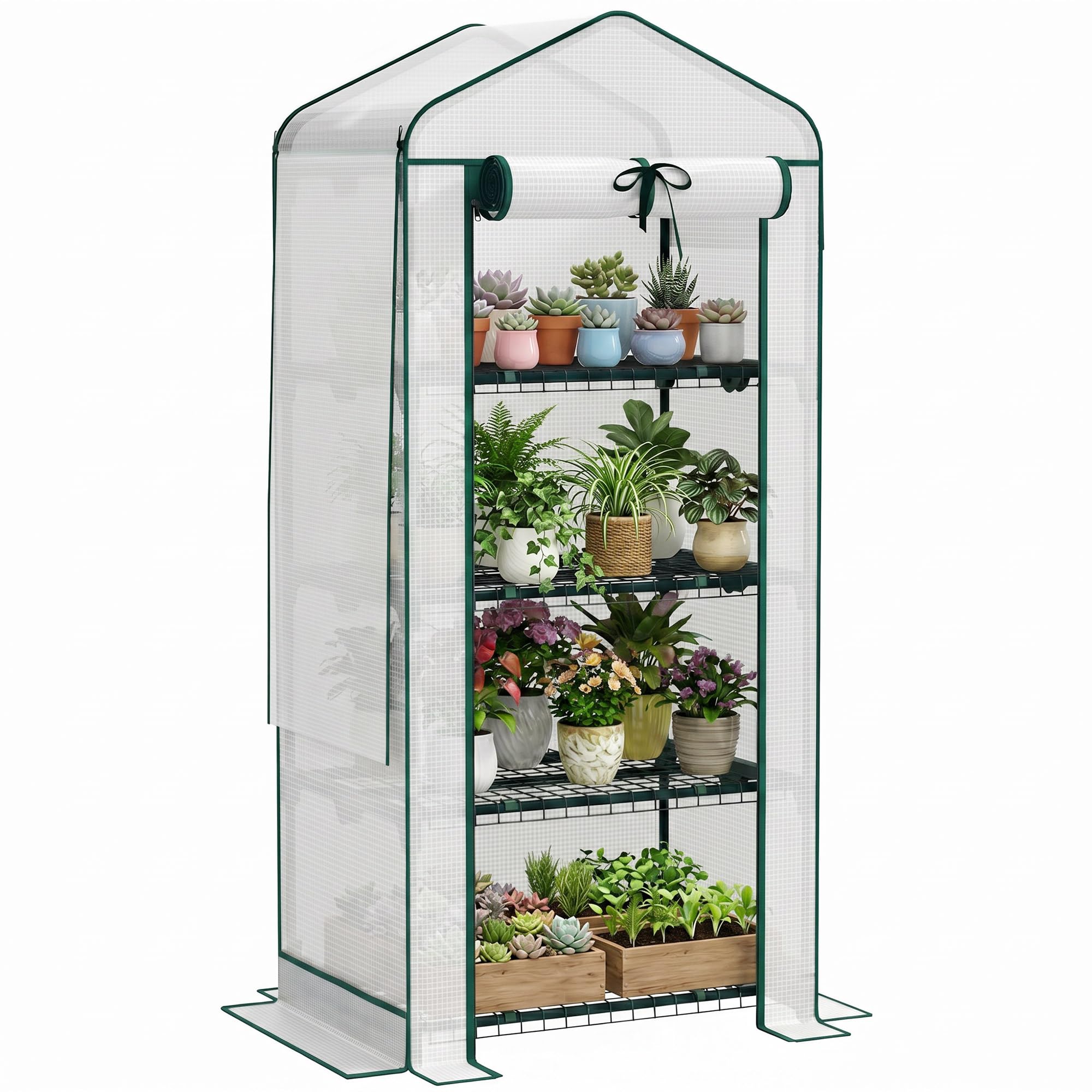Amazon.com : Outsunny 4 Tier Mini Greenhouse with Screen Roof