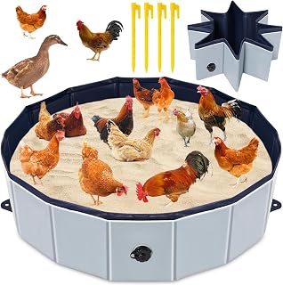 47'' D * 12'' H Large Chicken Dust Bath Tub - Foldable Design, Extra Tough PVC Material, Chicken Coop Lime, Dust Bath for Chickens, Chicken House Cleaner Container, Essential Chicken Coop Accessories