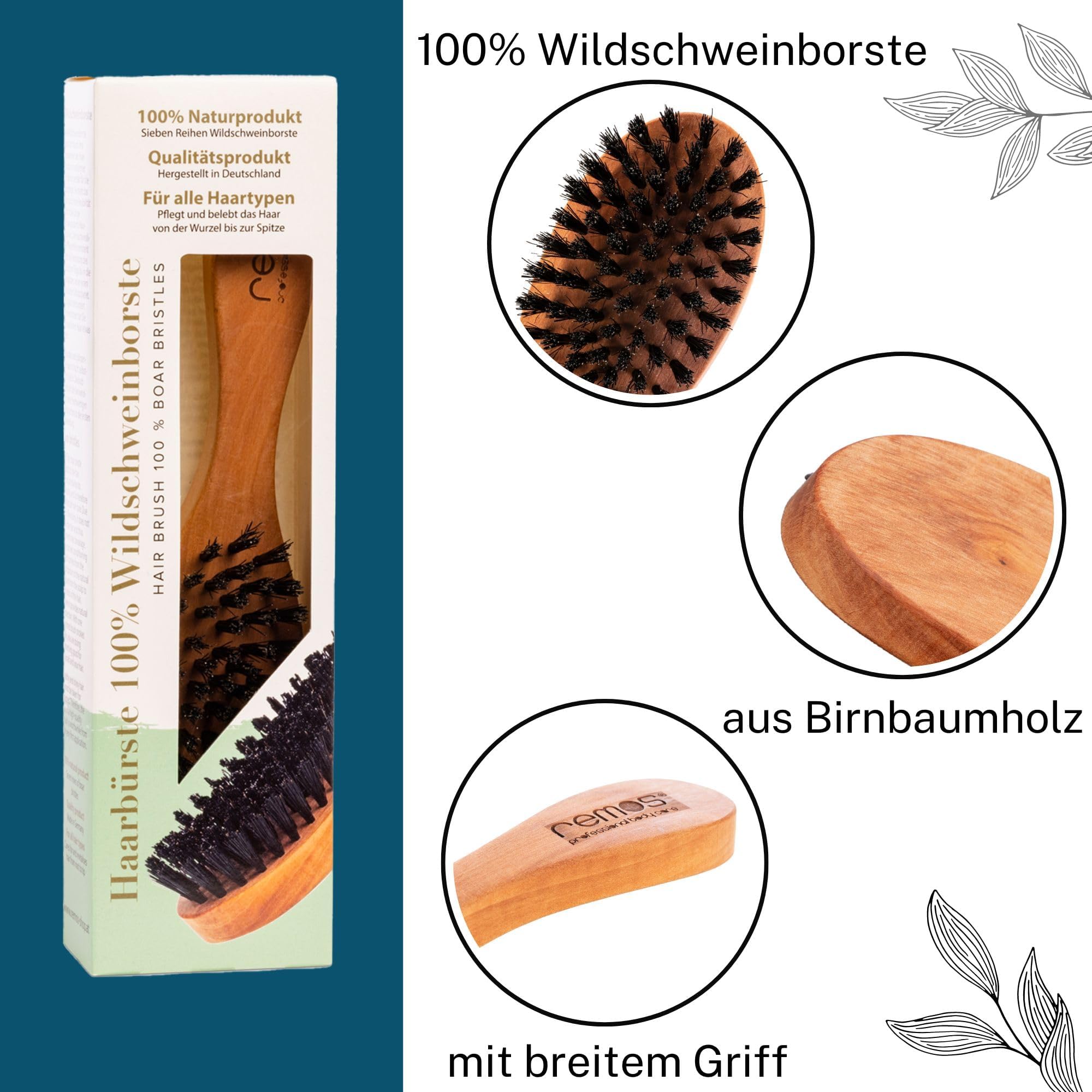 Brosse à Barbe REMOS En Bois De Poirier Local Avec Poils De Sanglier - Accessoire Rasage Naturel