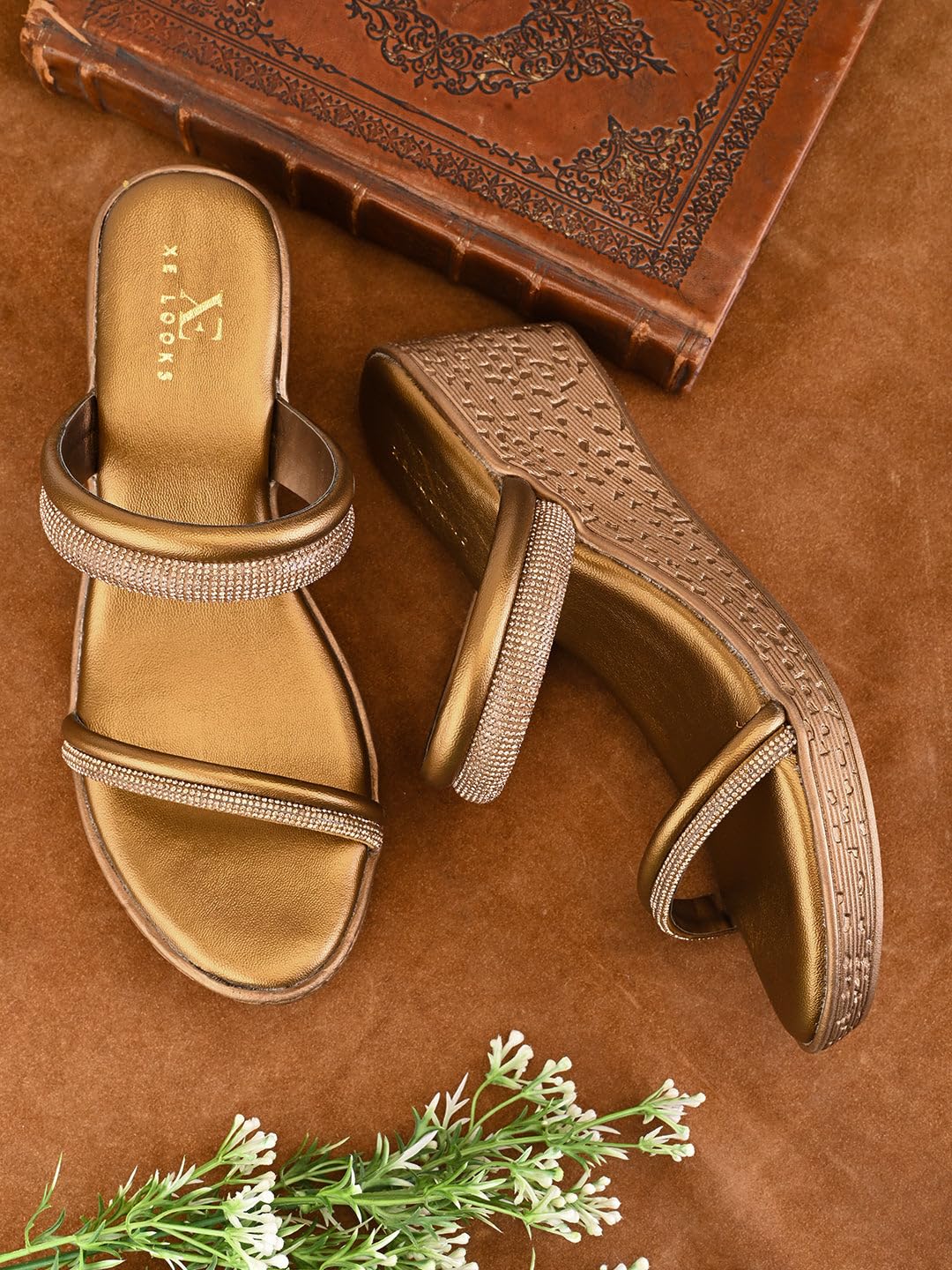XE Looks Eleganti cinghie doppie luccicanti | Tacchi con zeppa per ragazze e donne