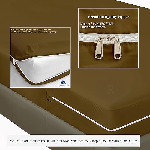 Miniatura 9 de Sábana bajera ajustable con cremallera completa de 8 pulgadas de profundidad, sábana inferior de microfibra suave de calidad de hotel, resistente al